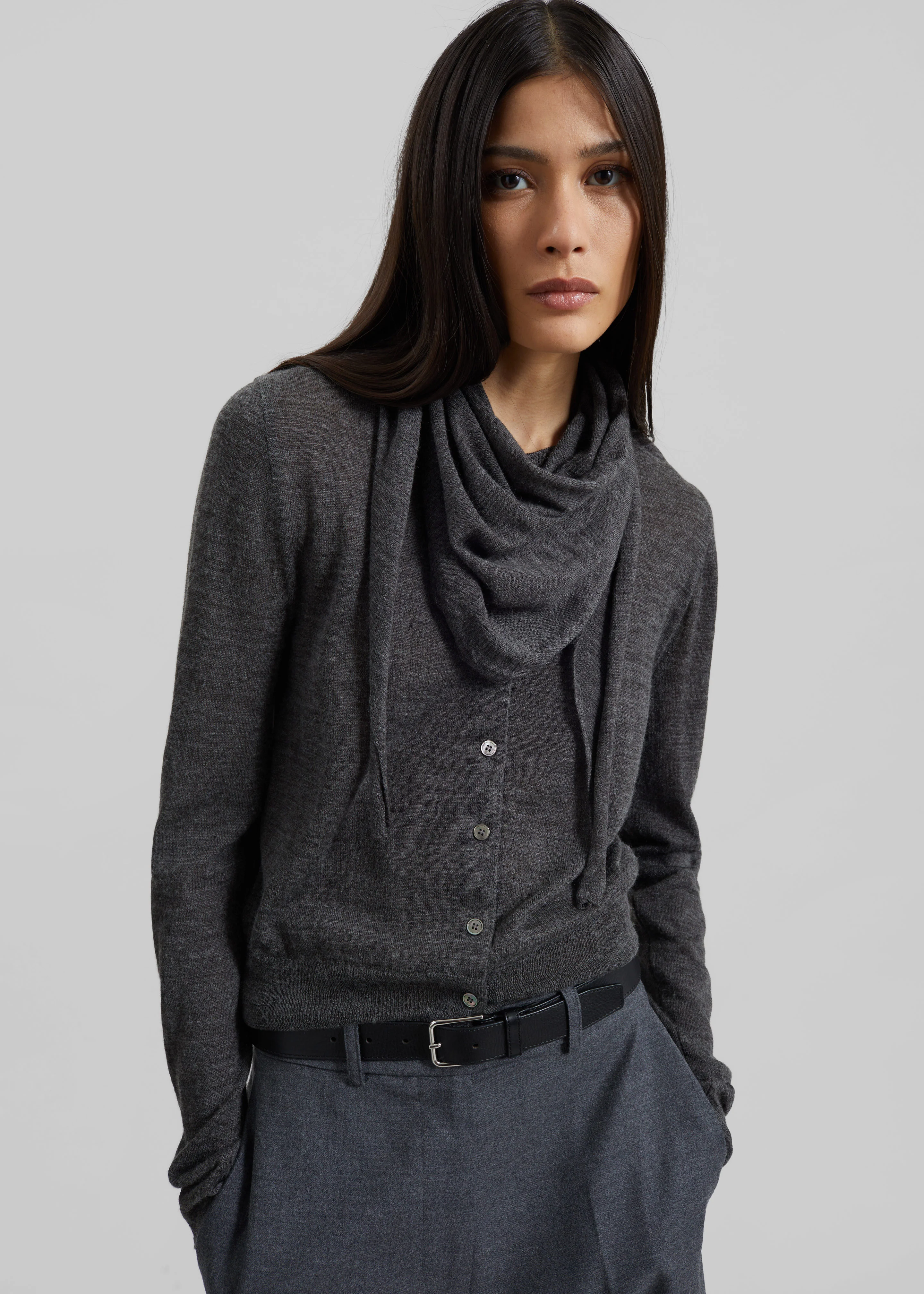 Clervaux Scarf Cardigan - Dark Grey Melange - Image 2