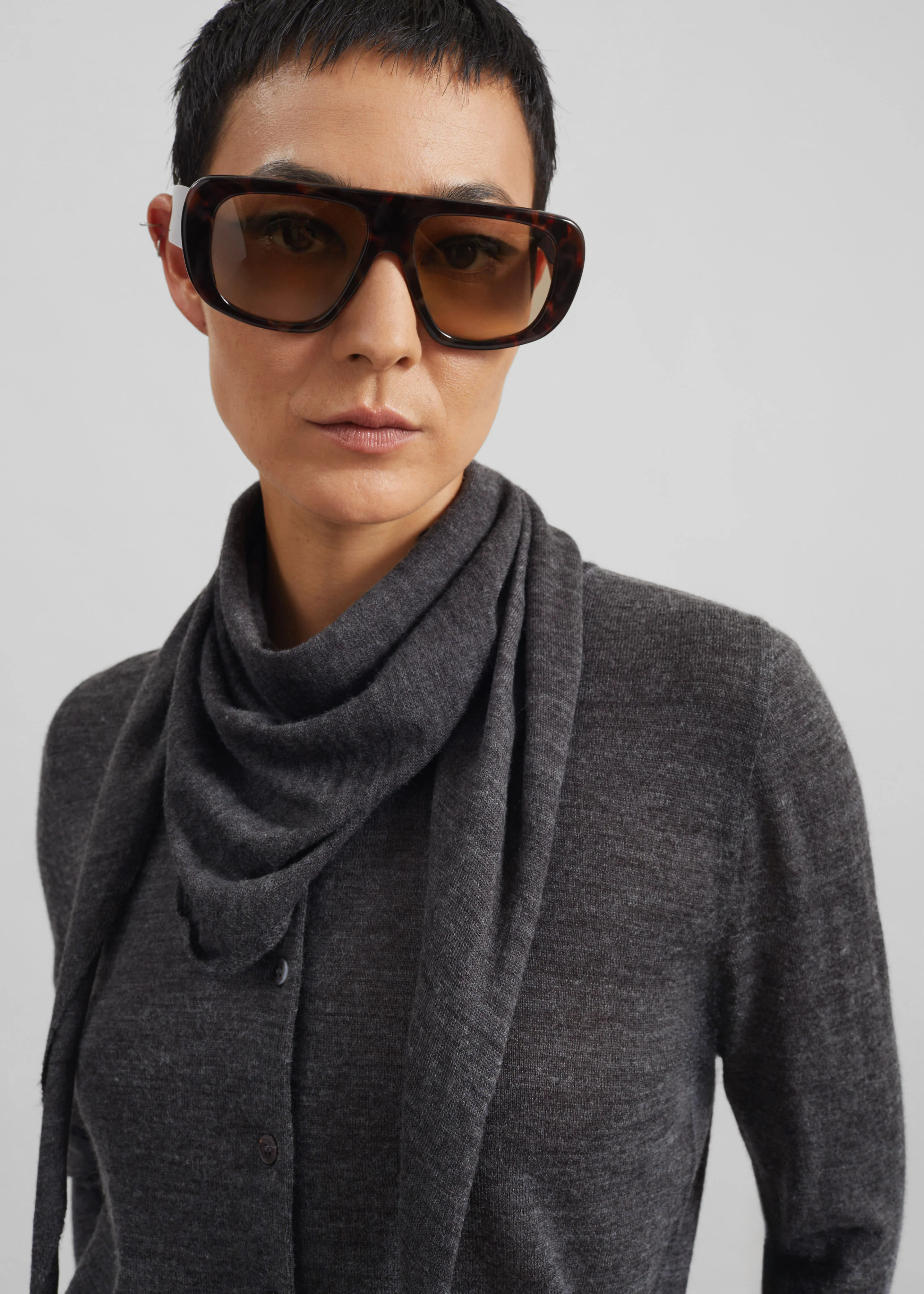 Clervaux Scarf Cardigan - Dark Grey Melange - Image 4
