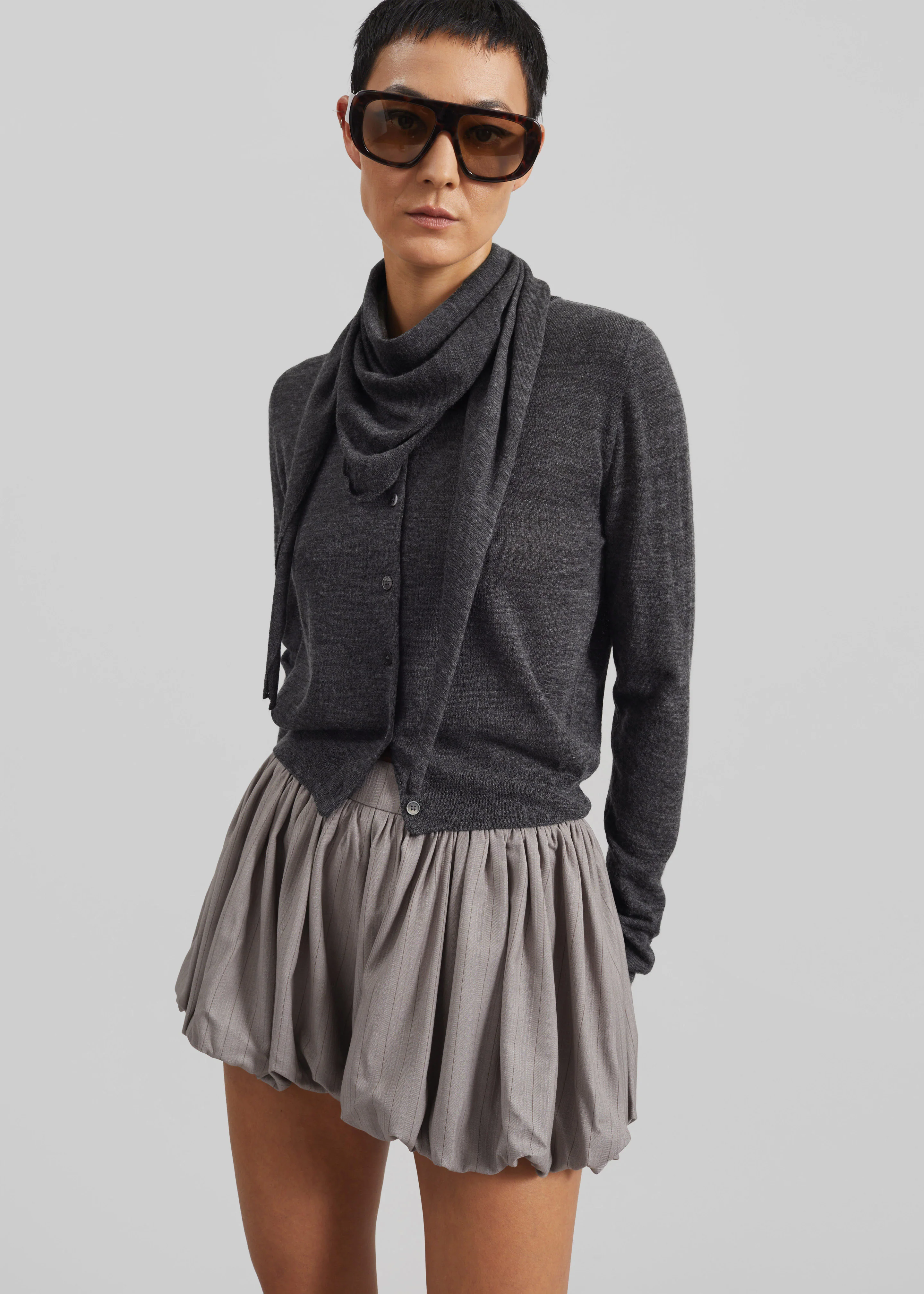 Clervaux Scarf Cardigan - Dark Grey Melange - Image 5