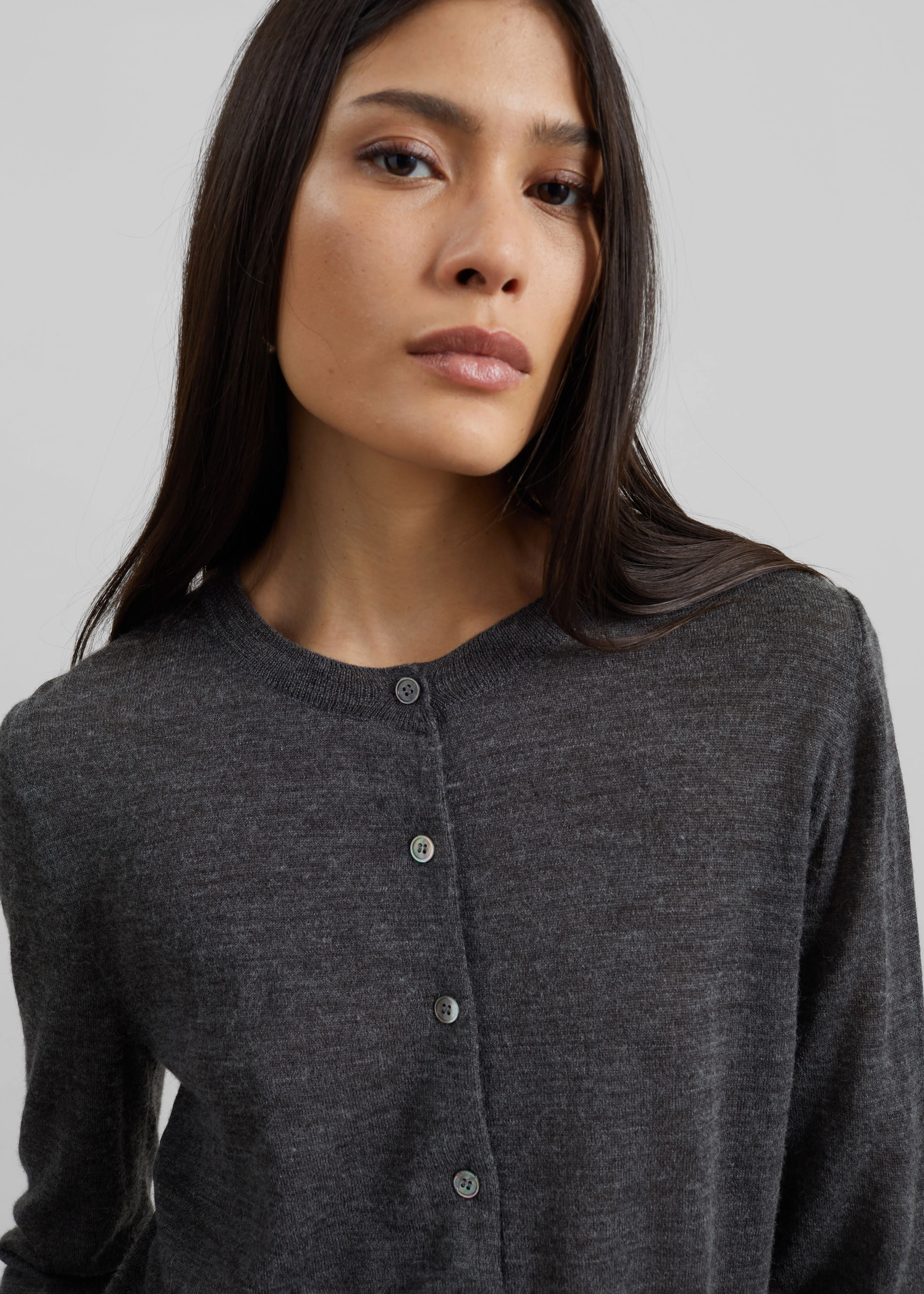 Clervaux Scarf Cardigan - Dark Grey Melange - Image 6