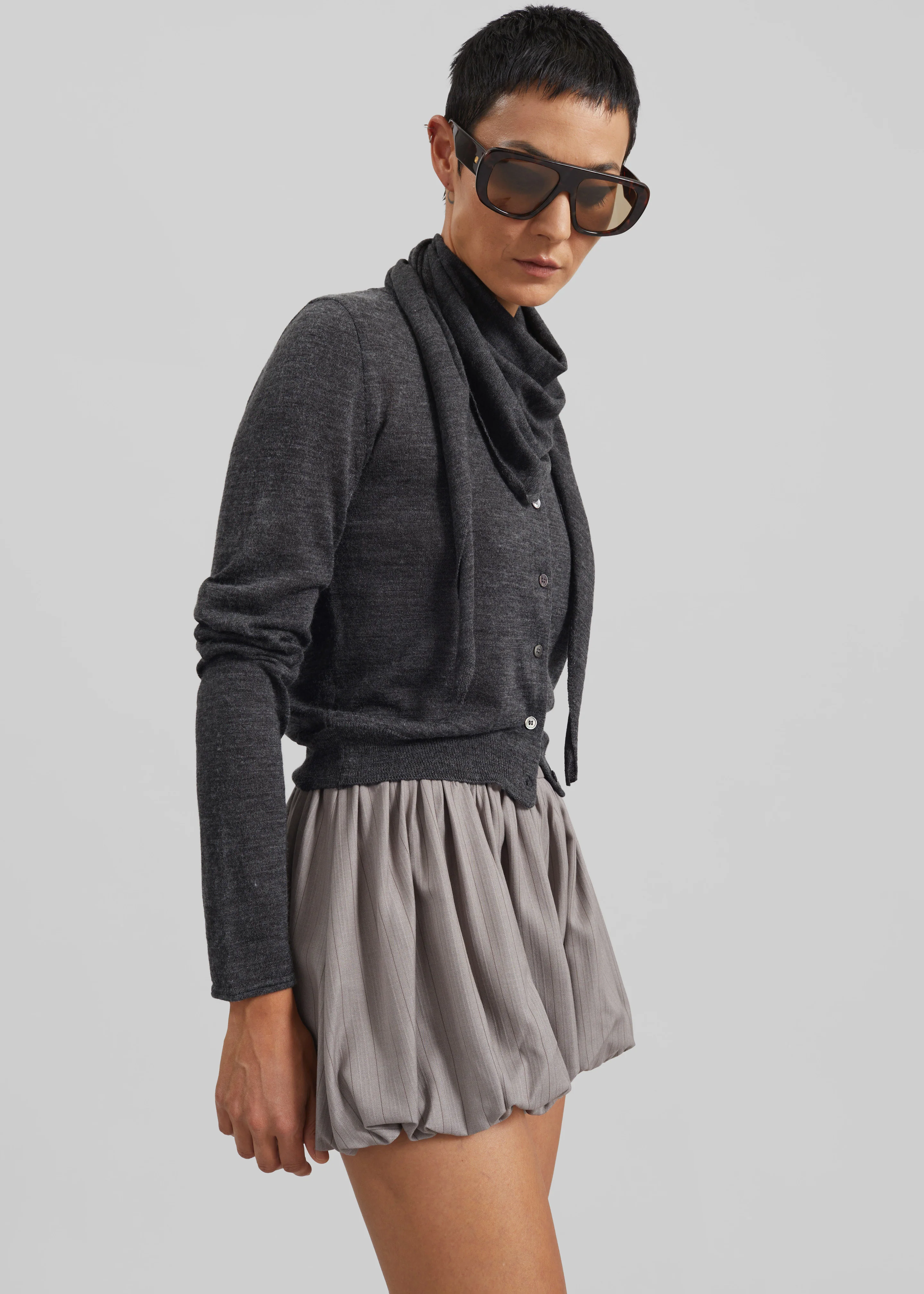 Clervaux Scarf Cardigan - Dark Grey Melange - Image 7