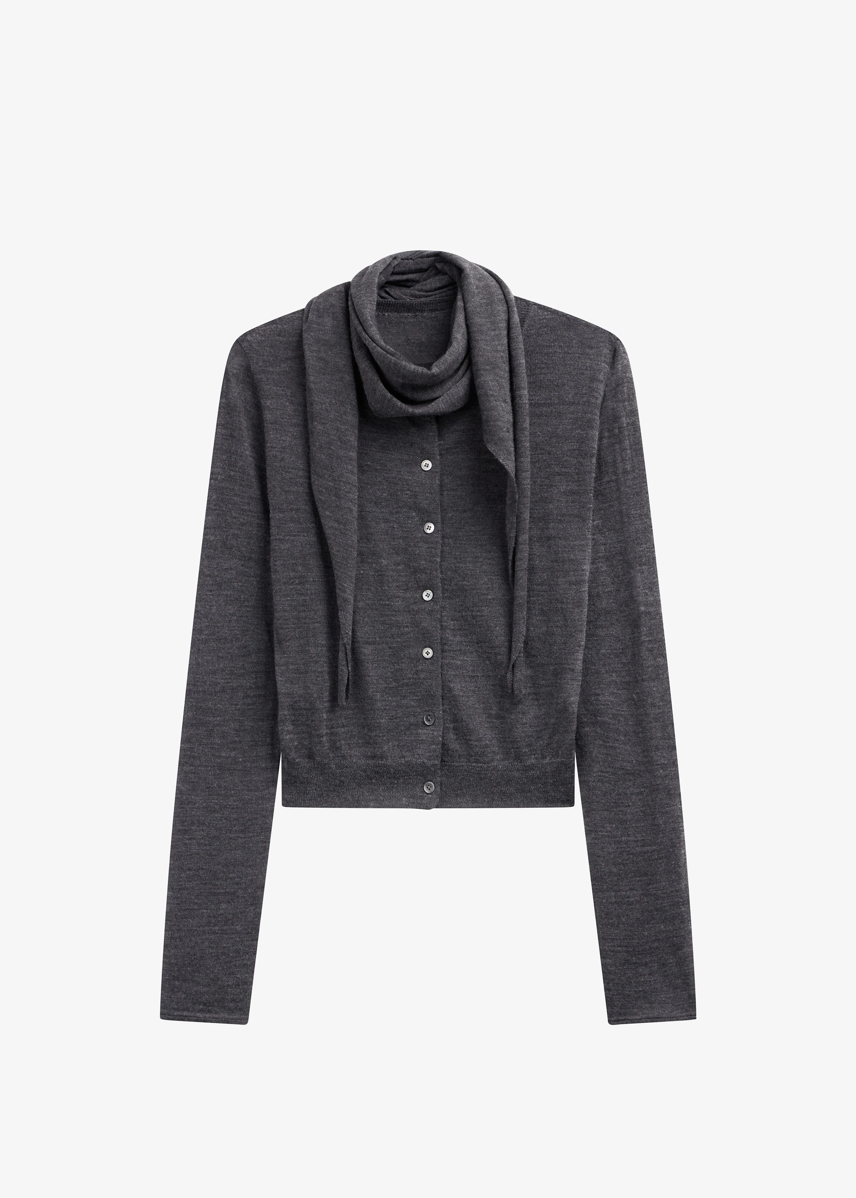 Clervaux Scarf Cardigan - Dark Grey Melange - Image 9