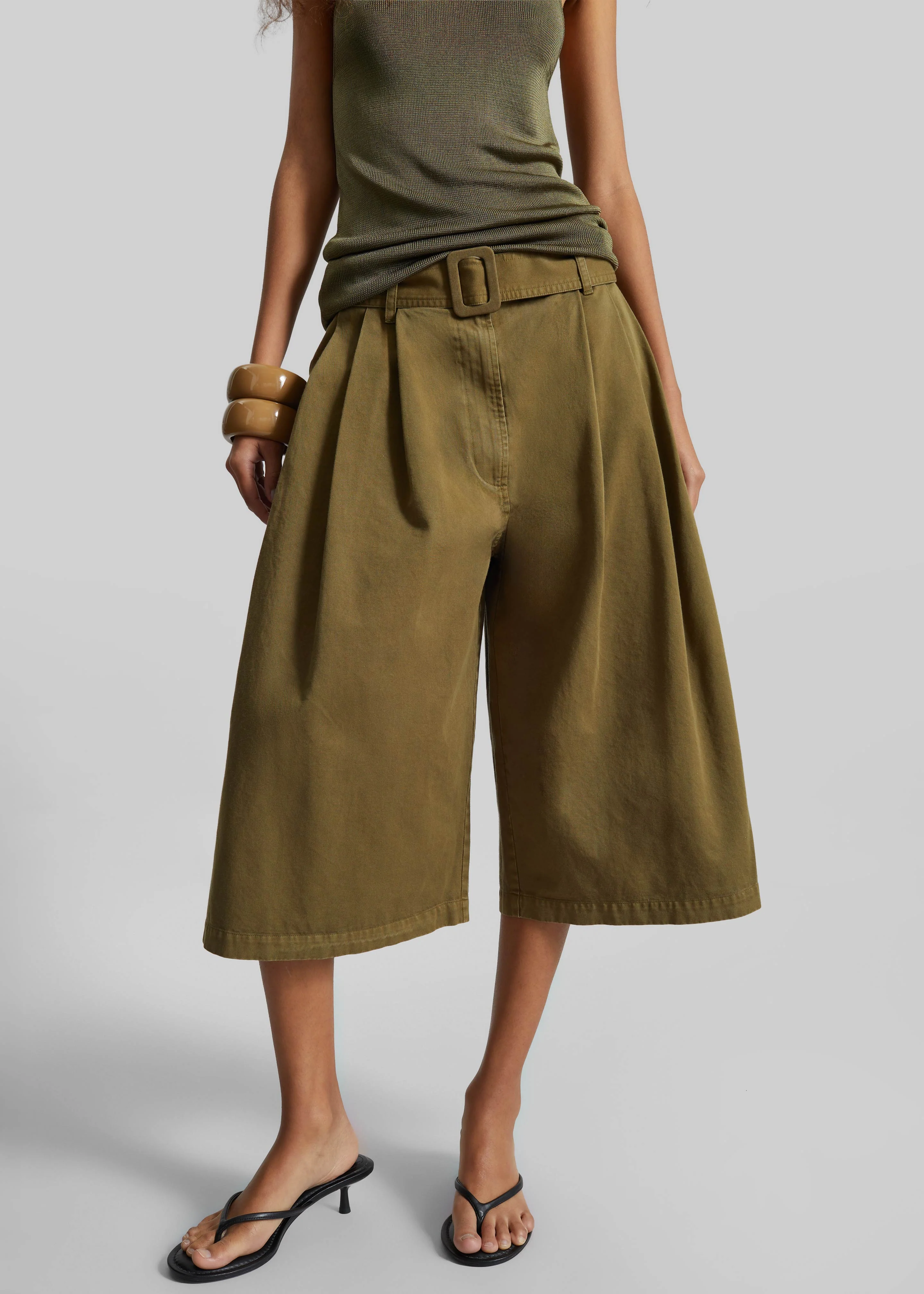 CO Garment Dye Pleated Culotte - Avocado - Image 3