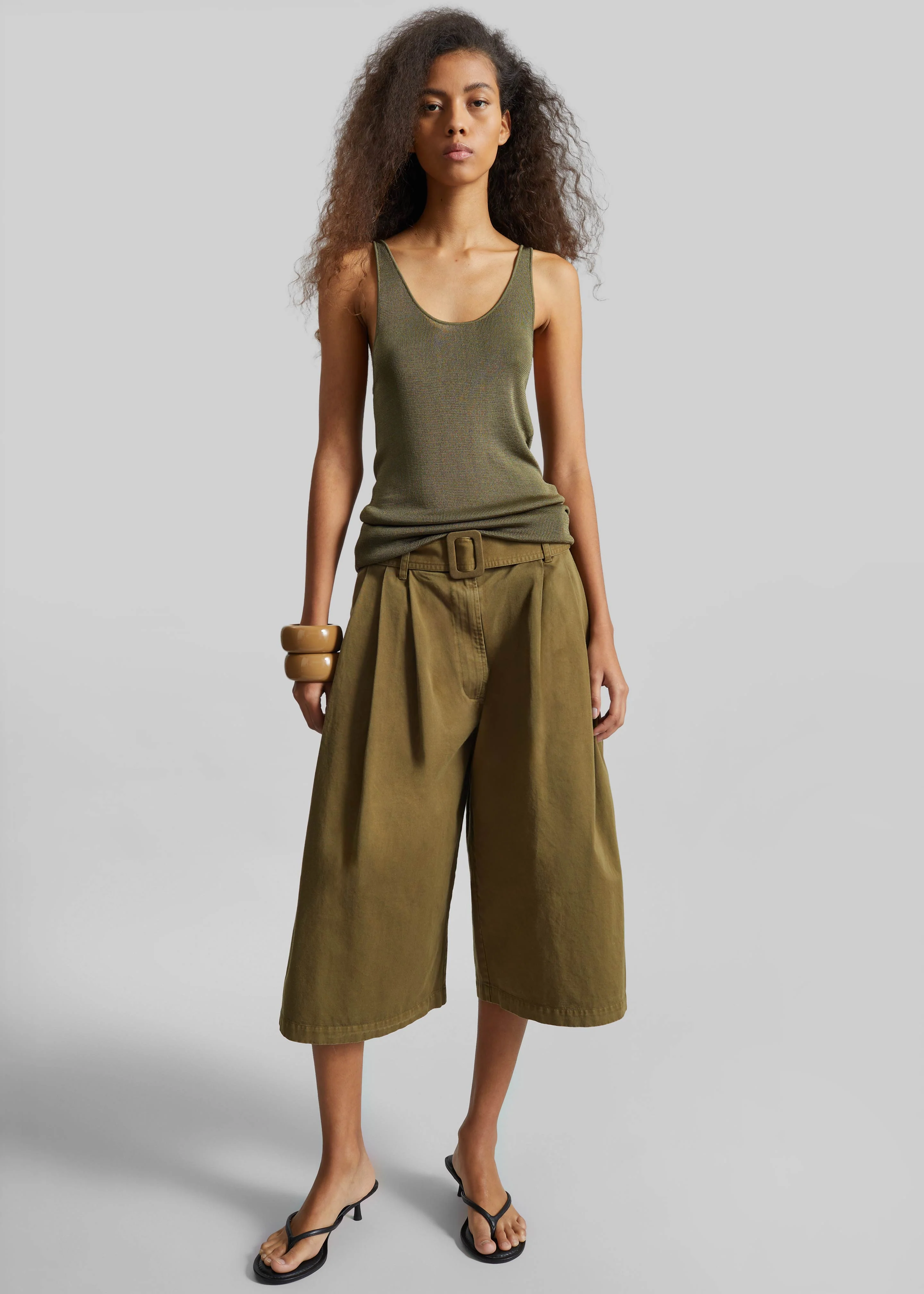CO Garment Dye Pleated Culotte - Avocado - Image 5