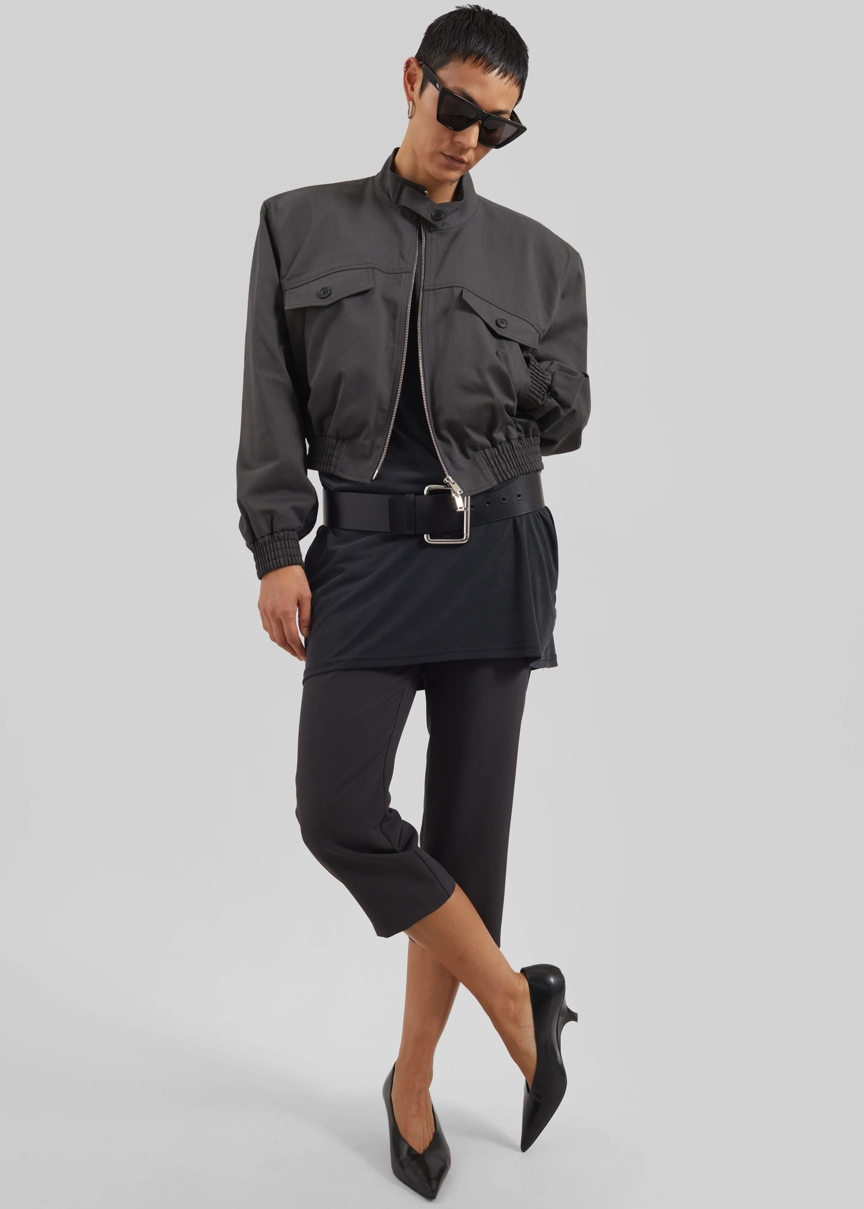 Cobain Padded Cropped Bomber - Charcoal - Image 2