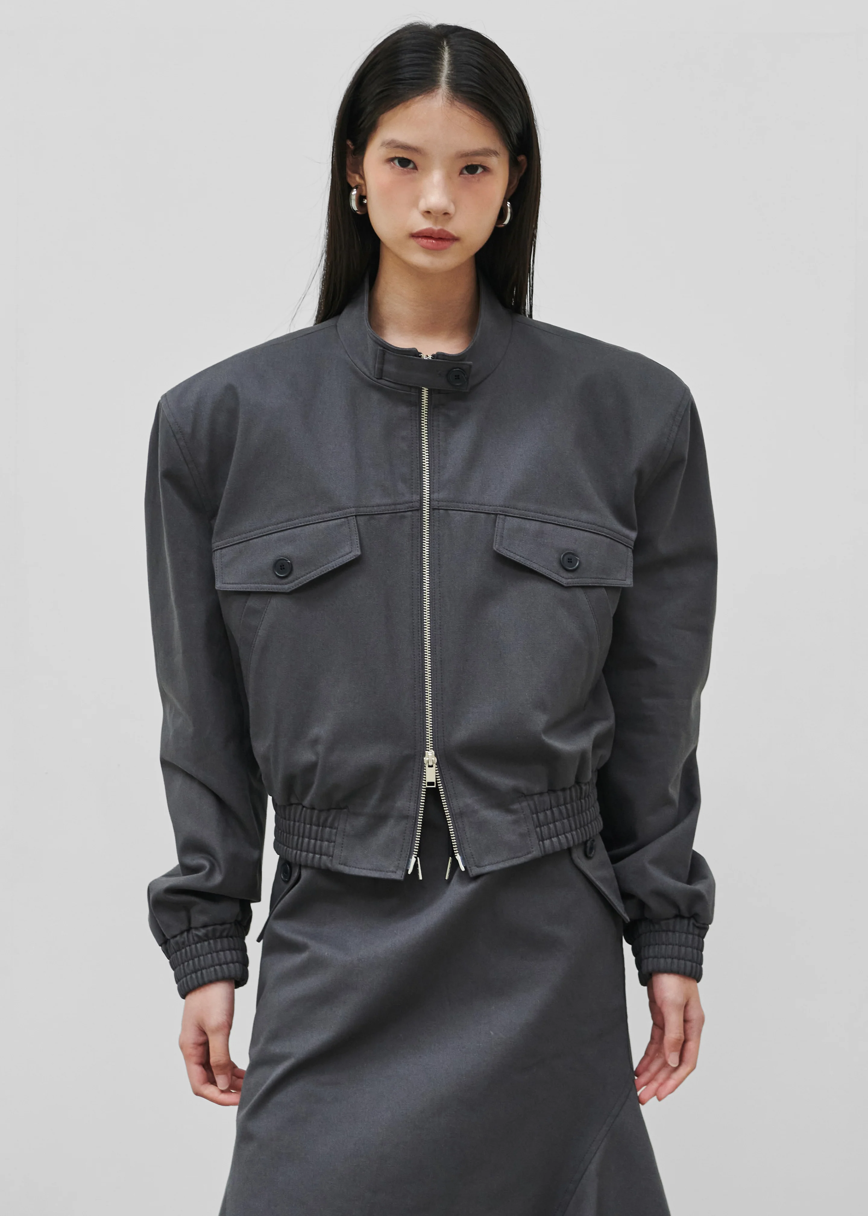 Cobain Padded Cropped Bomber - Charcoal - Image 3