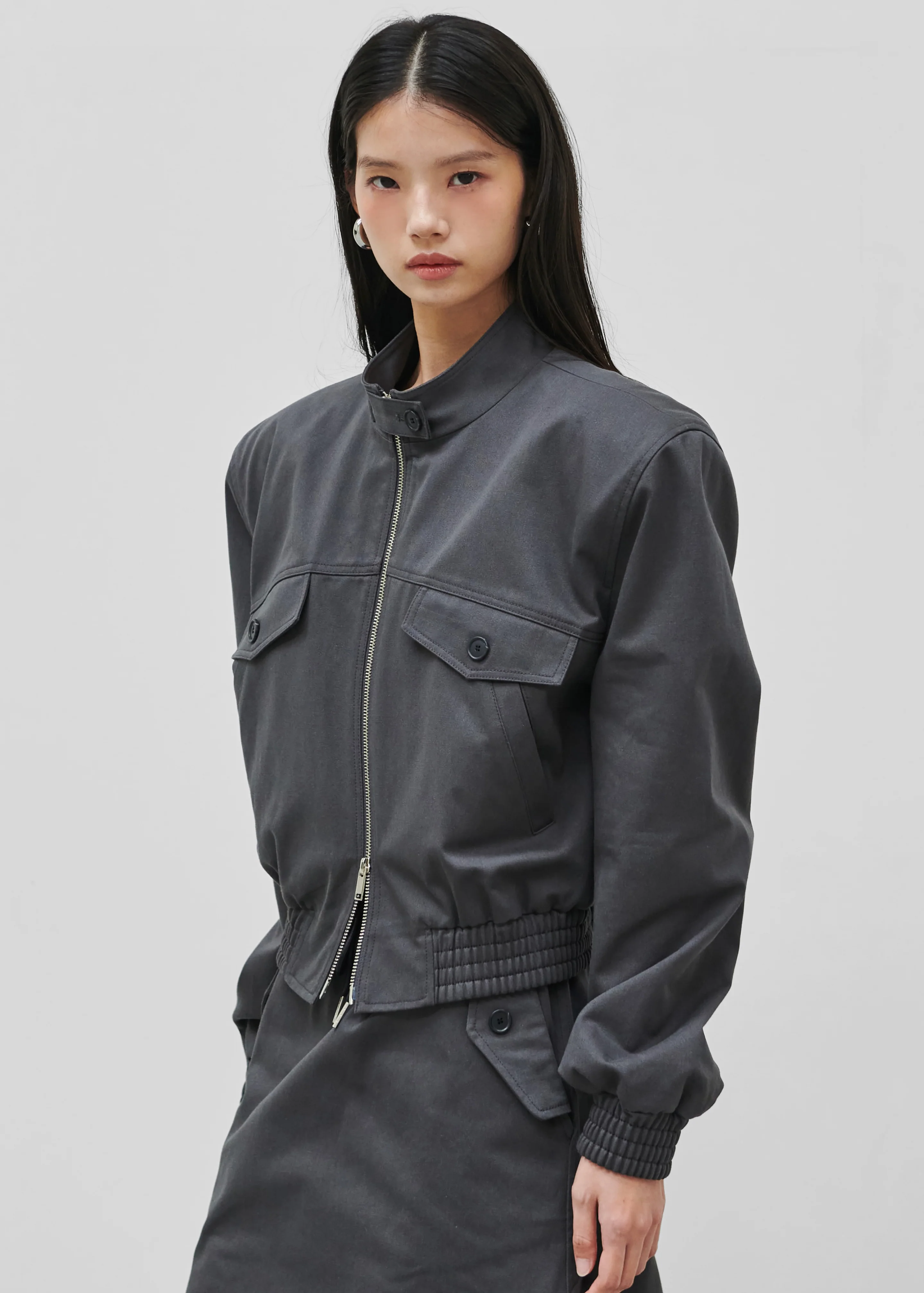 Cobain Padded Cropped Bomber - Charcoal - Image 4