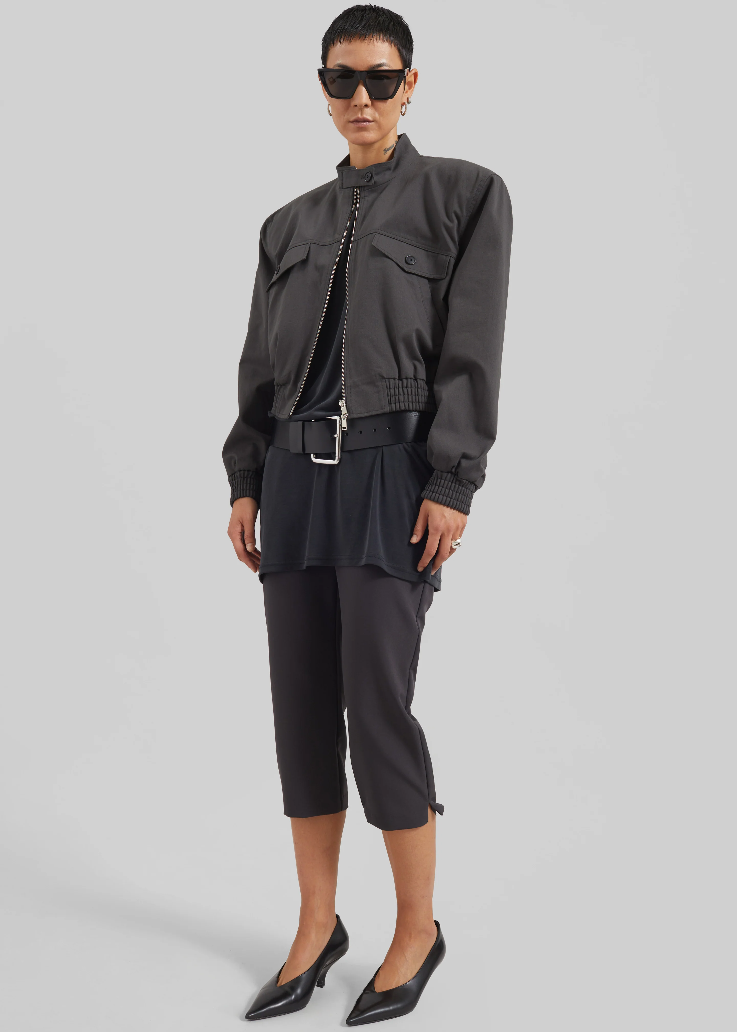 Cobain Padded Cropped Bomber - Charcoal - Image 6
