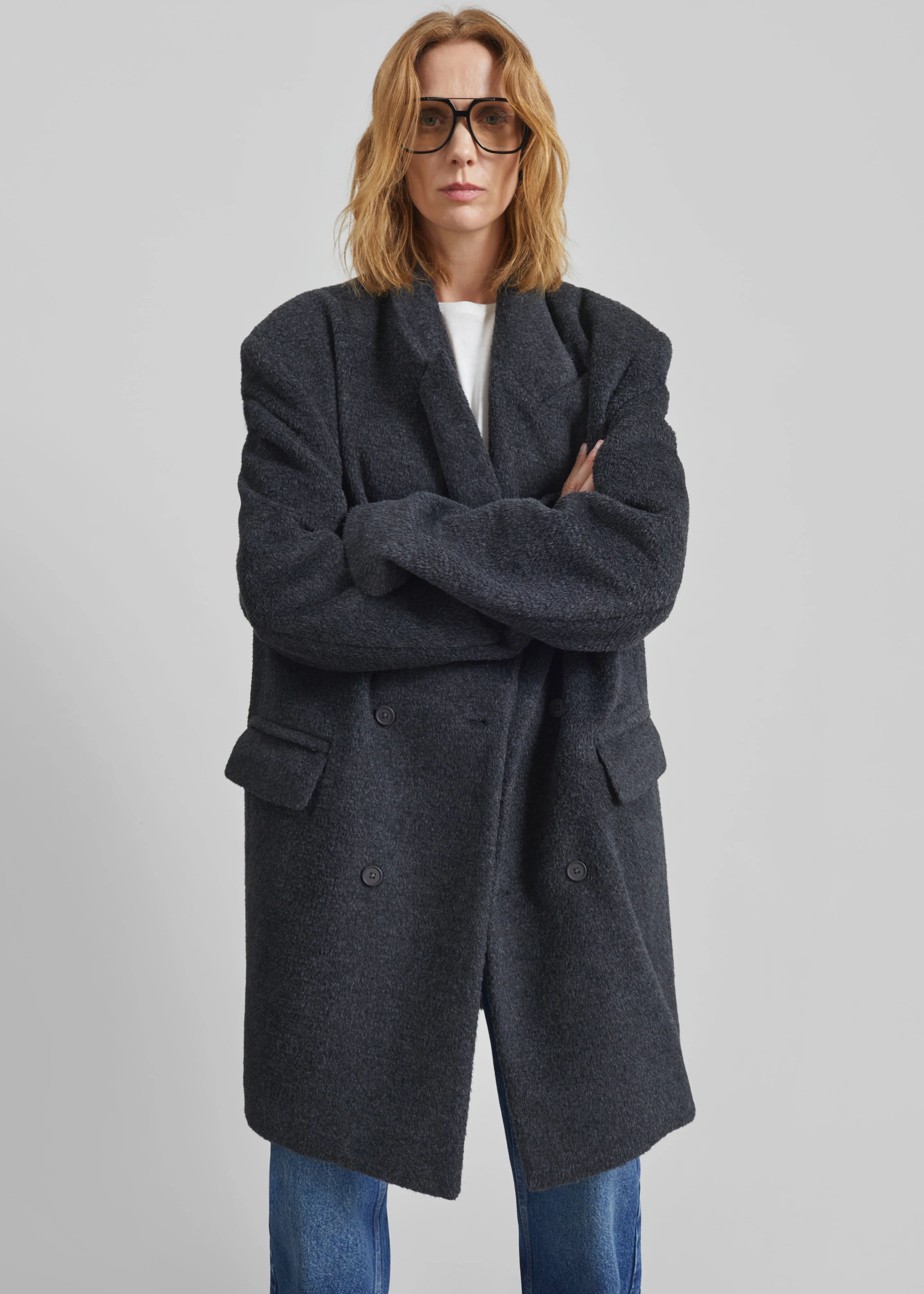 Coblence Textured Wool-Blend Coat - Dark Grey - Image 2