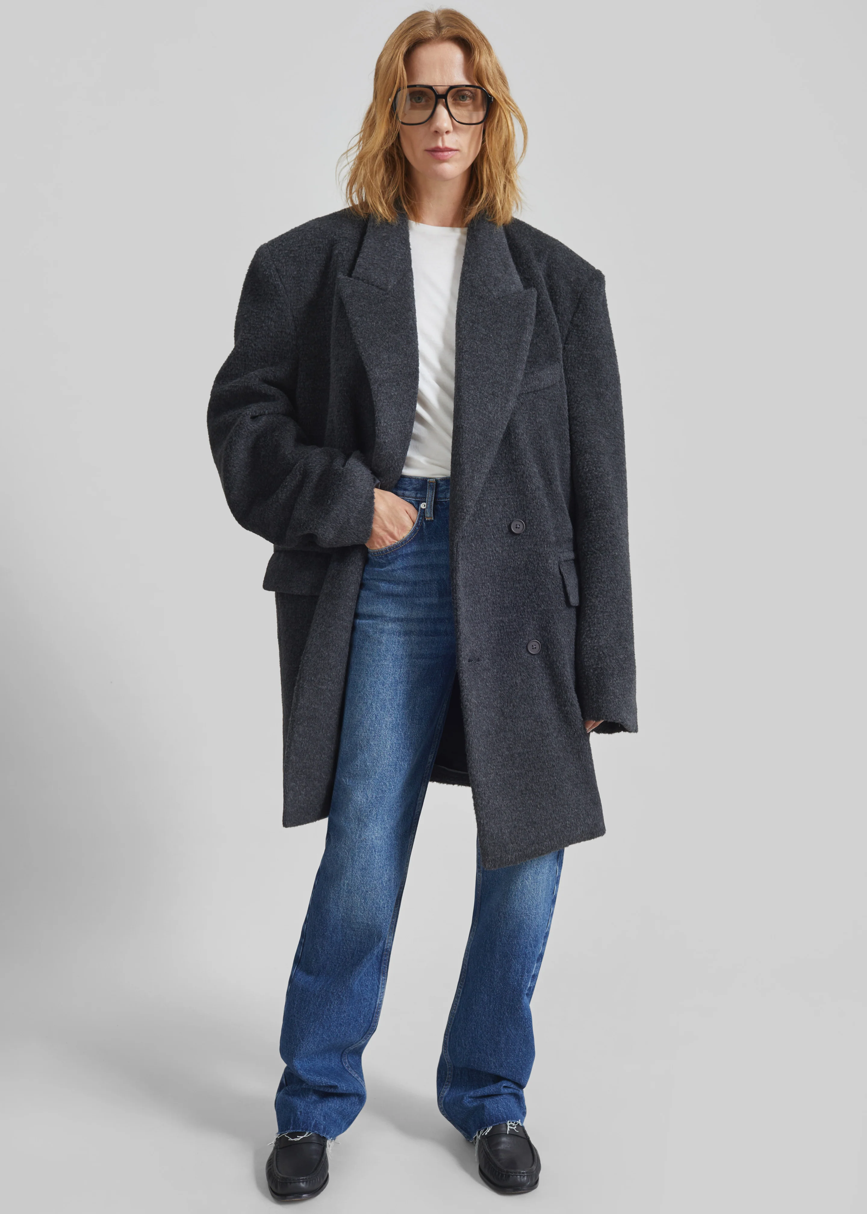 Coblence Textured Wool-Blend Coat - Dark Grey - Image 3