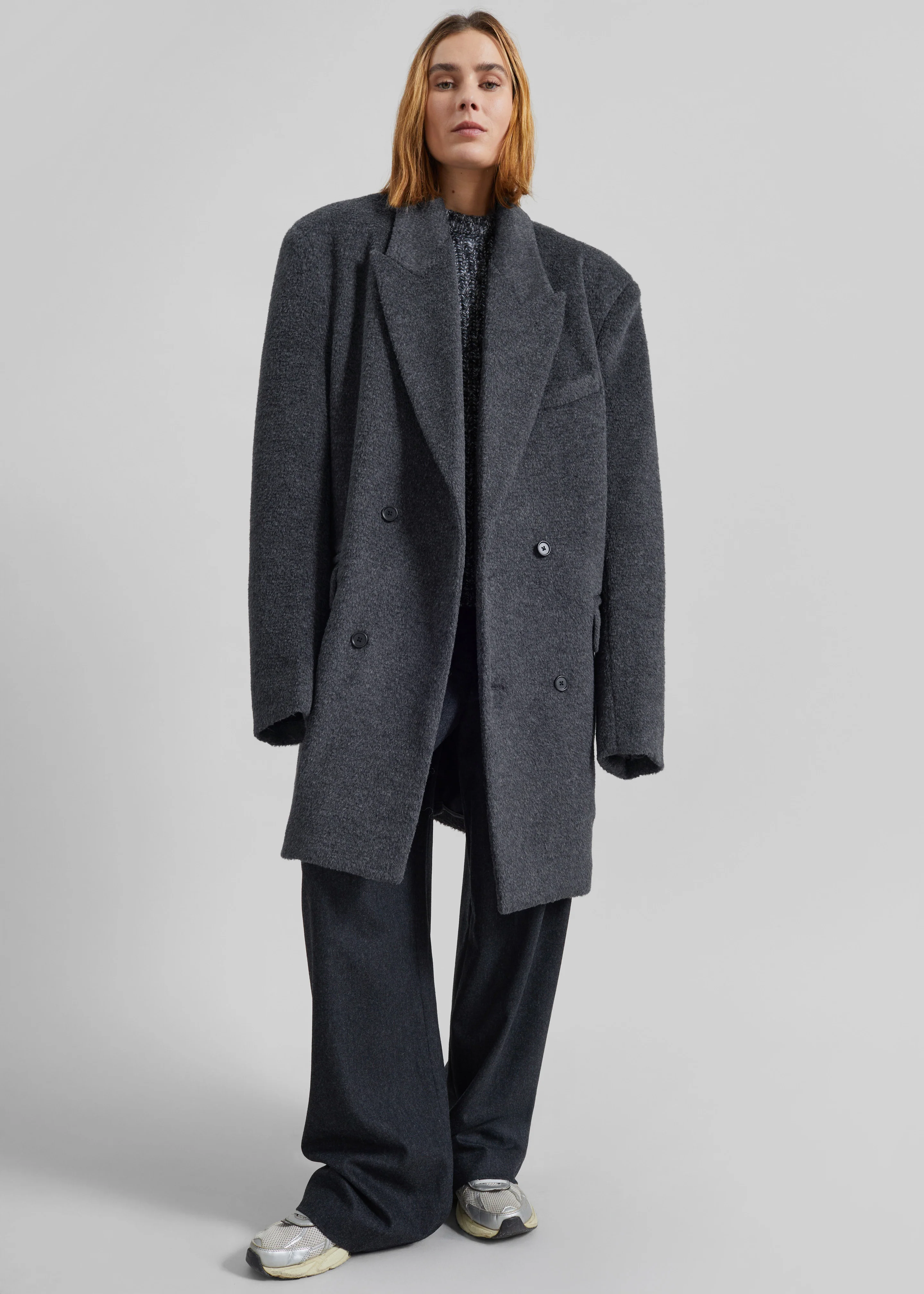 Coblence Textured Wool-Blend Coat - Dark Grey - Image 5
