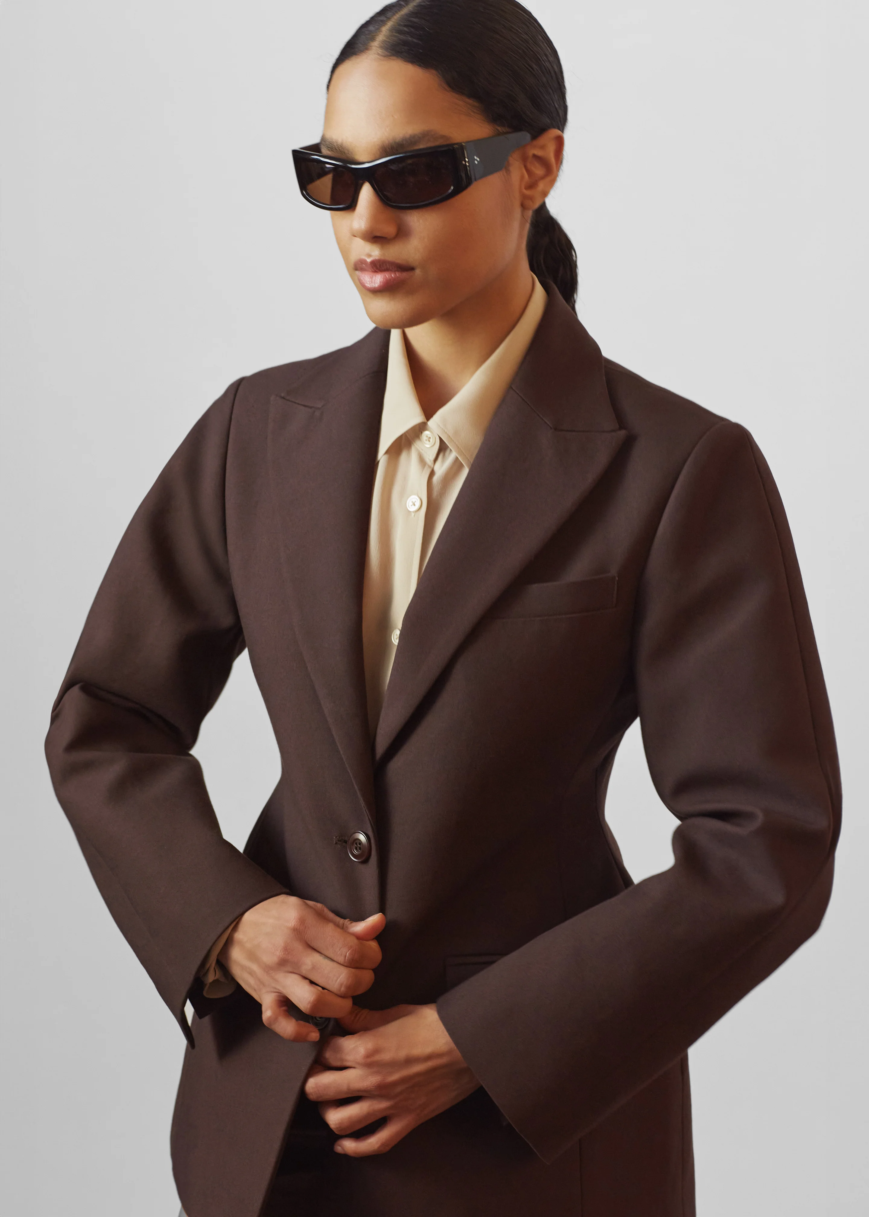 Colette Hourglass Blazer - Dark Brown - Image 2