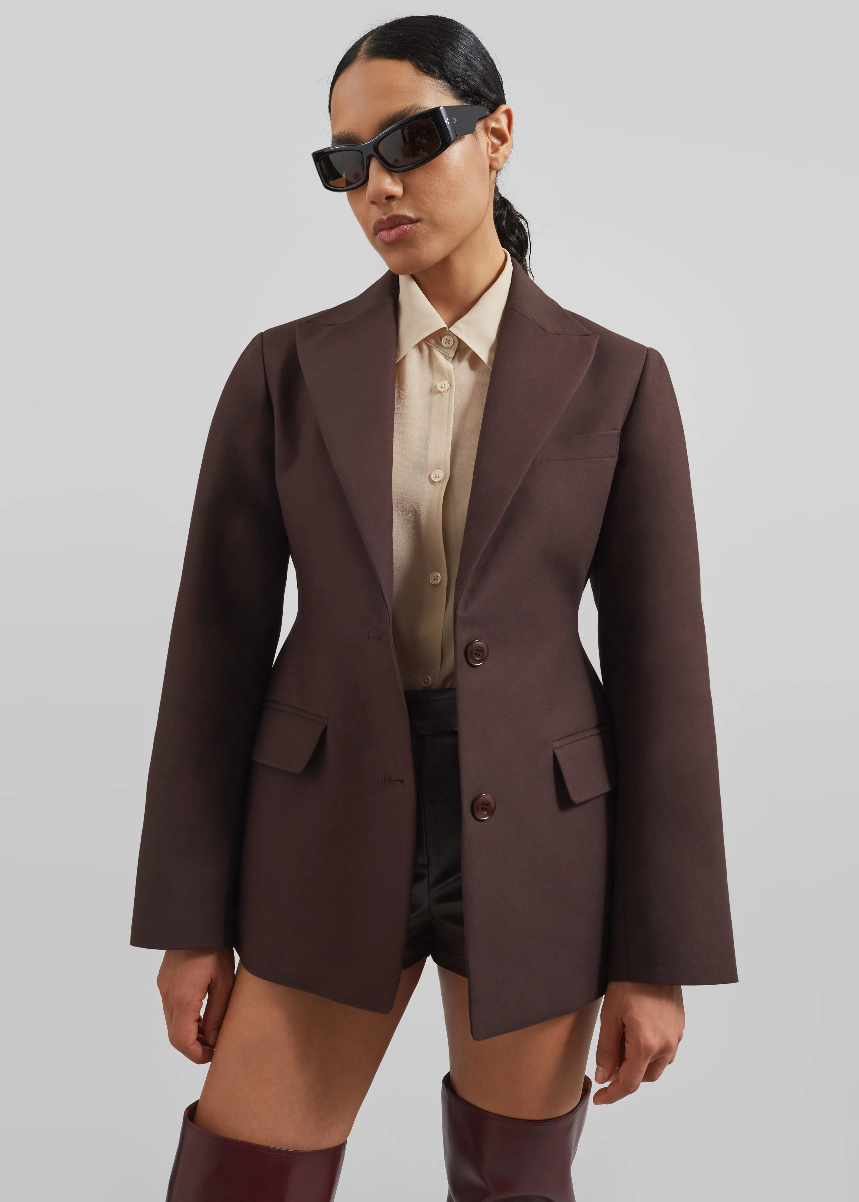 Colette Hourglass Blazer - Dark Brown - Image 7