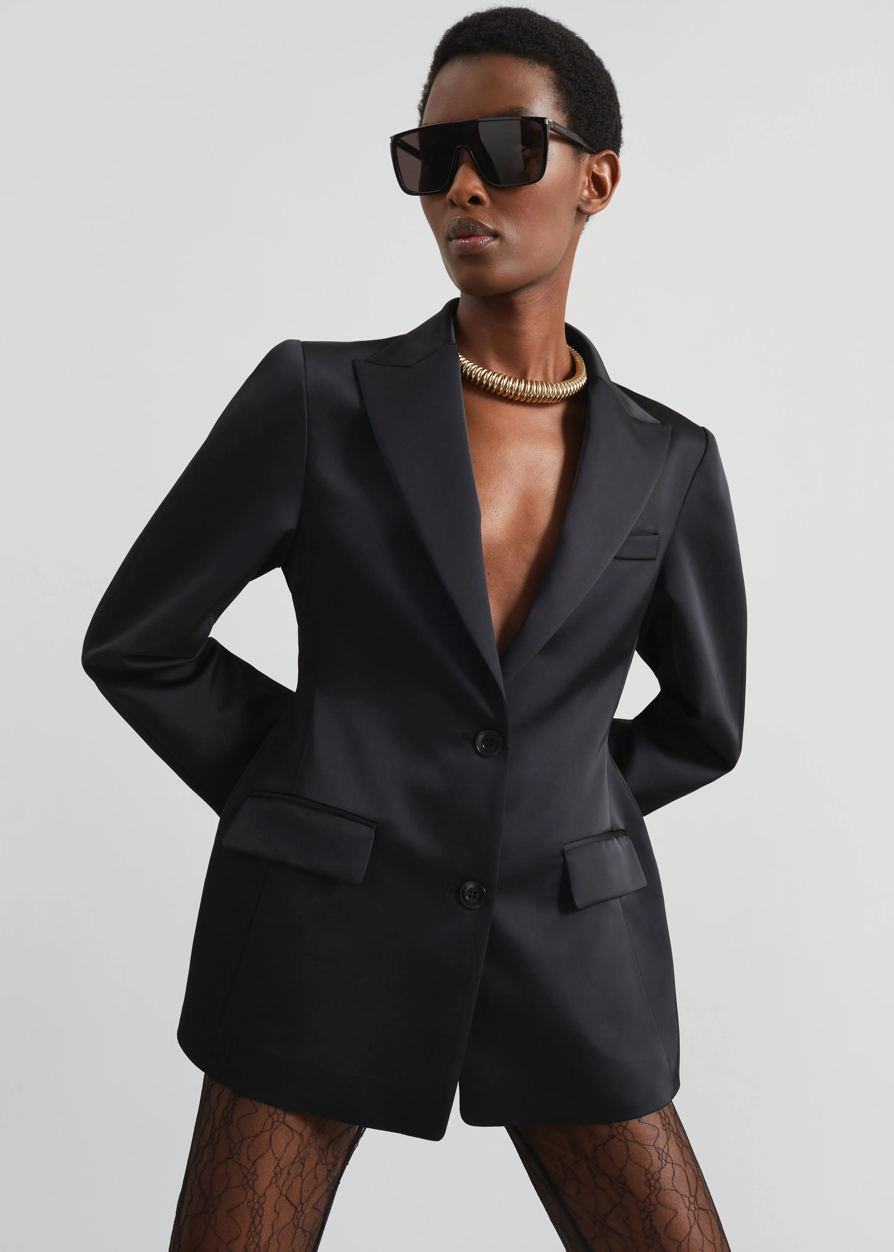Colette Hourglass Satin Blazer - Black - Image 4