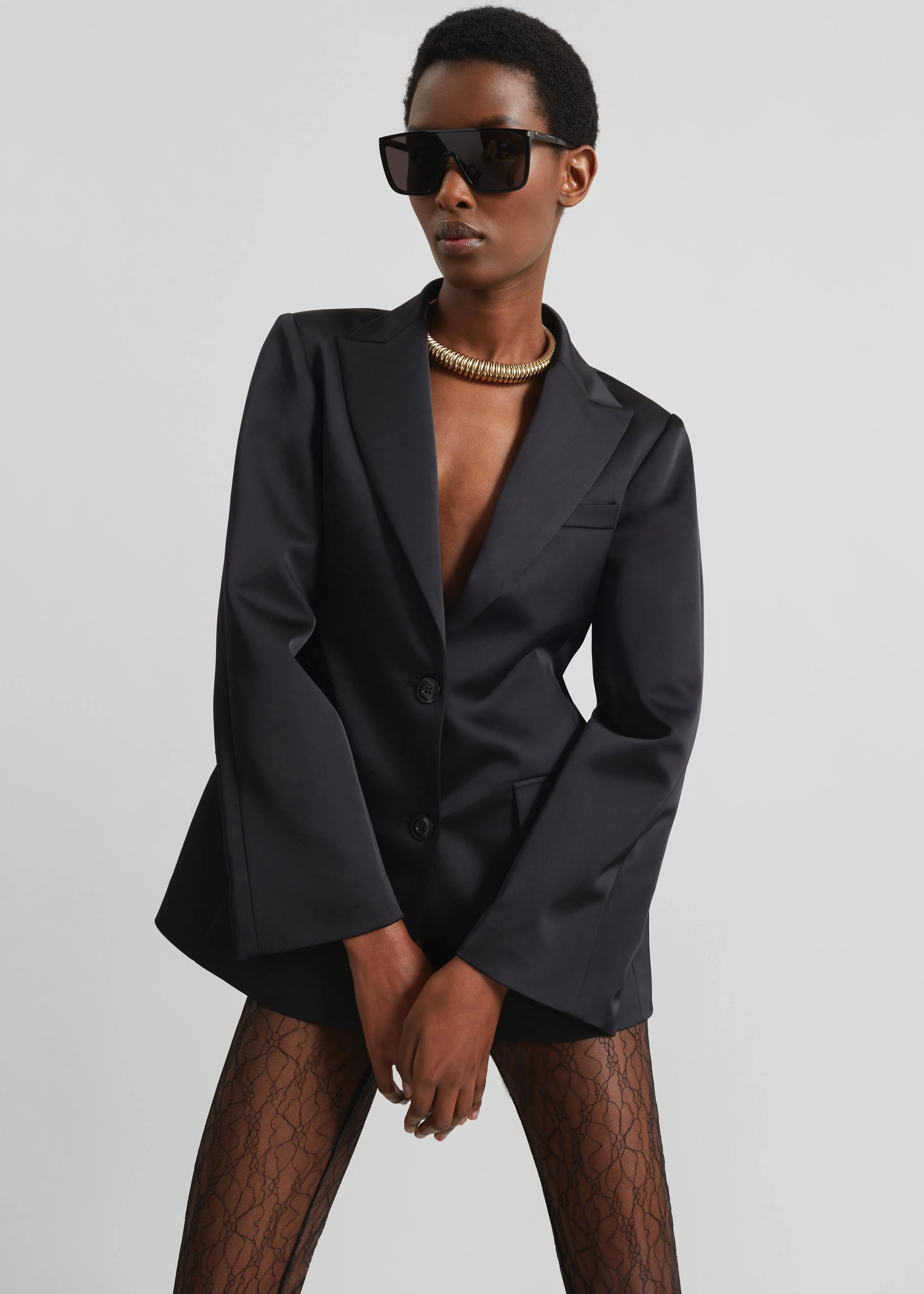 Colette Hourglass Satin Blazer - Black - Image 6