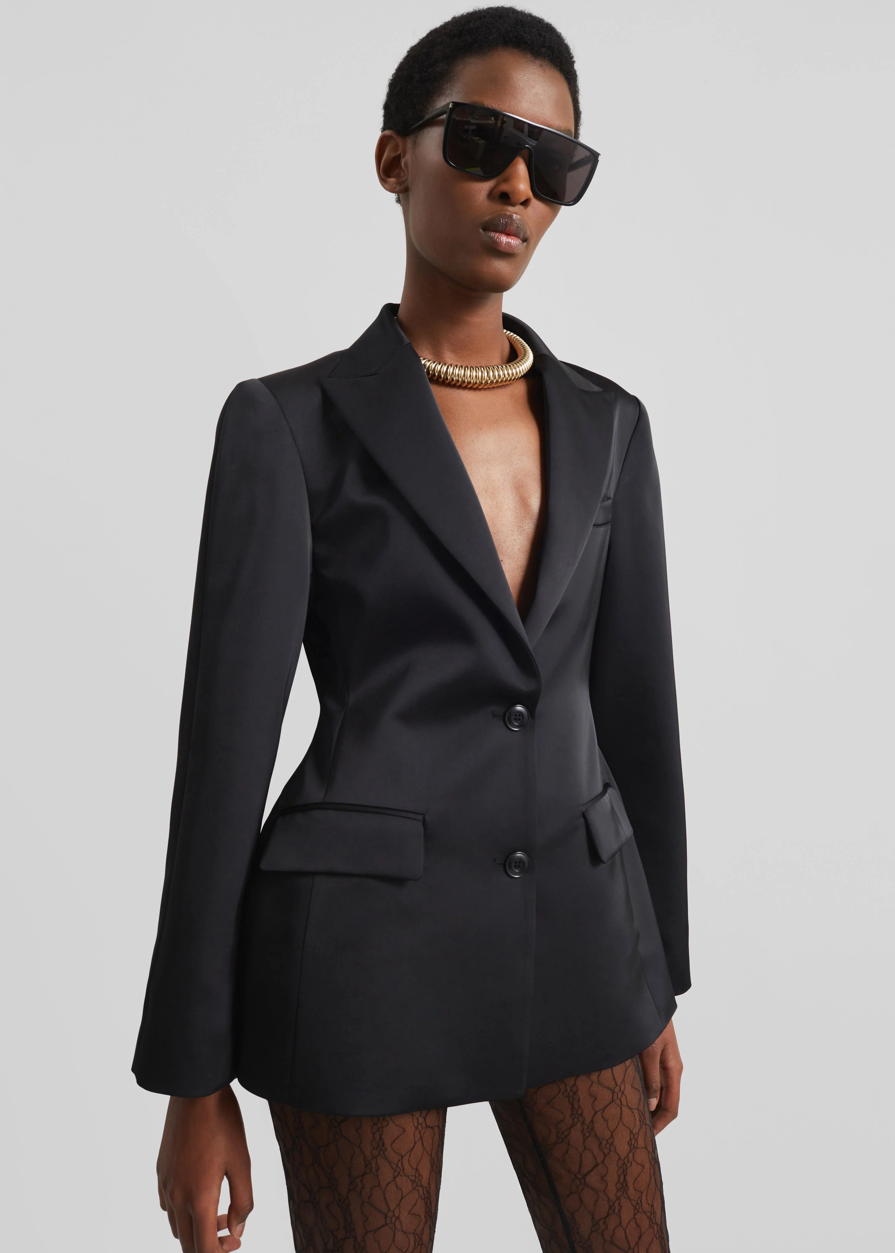 Colette Hourglass Satin Blazer - Black - Image 8