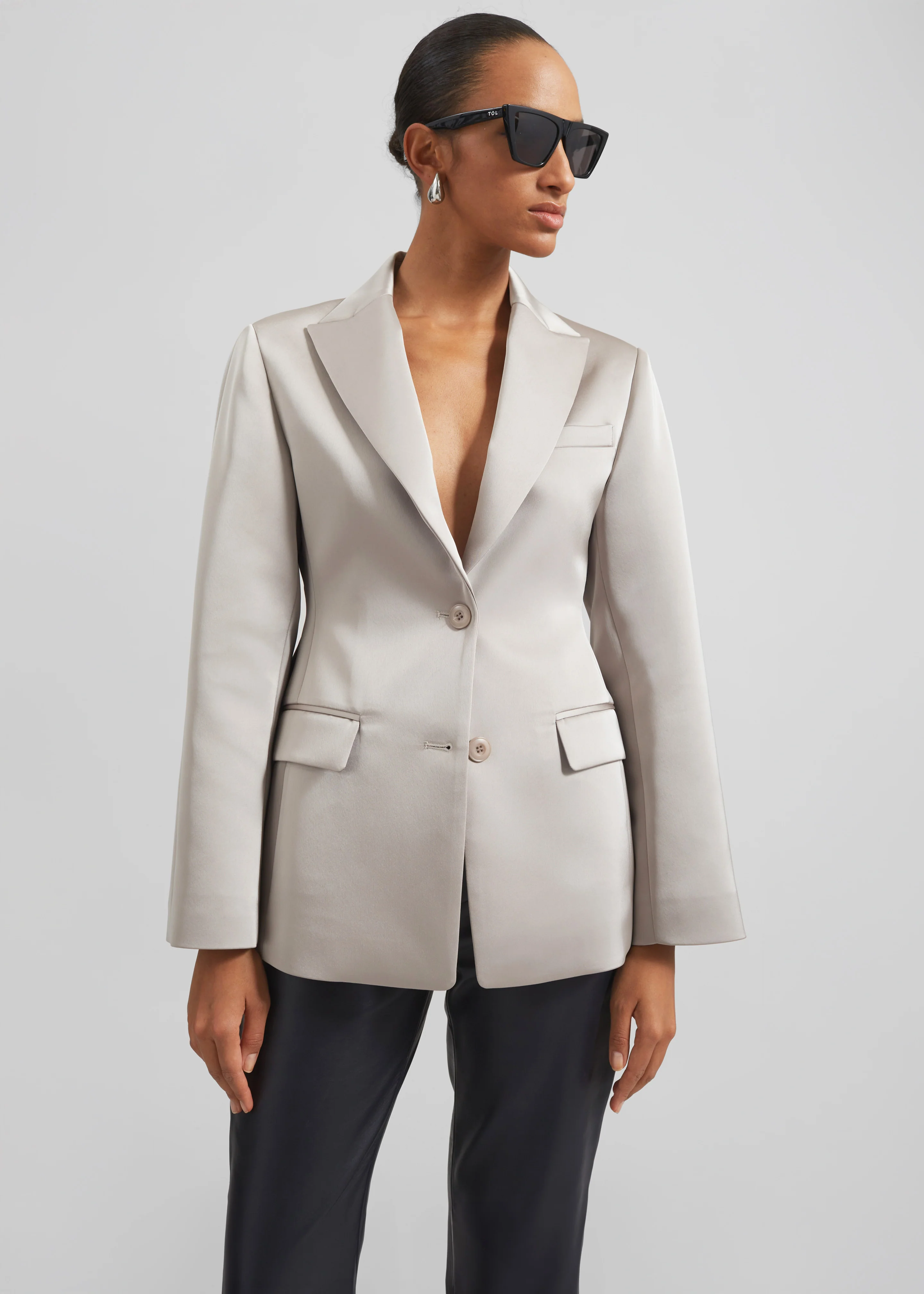 Colette Hourglass Satin Blazer - Light Taupe - Image 2