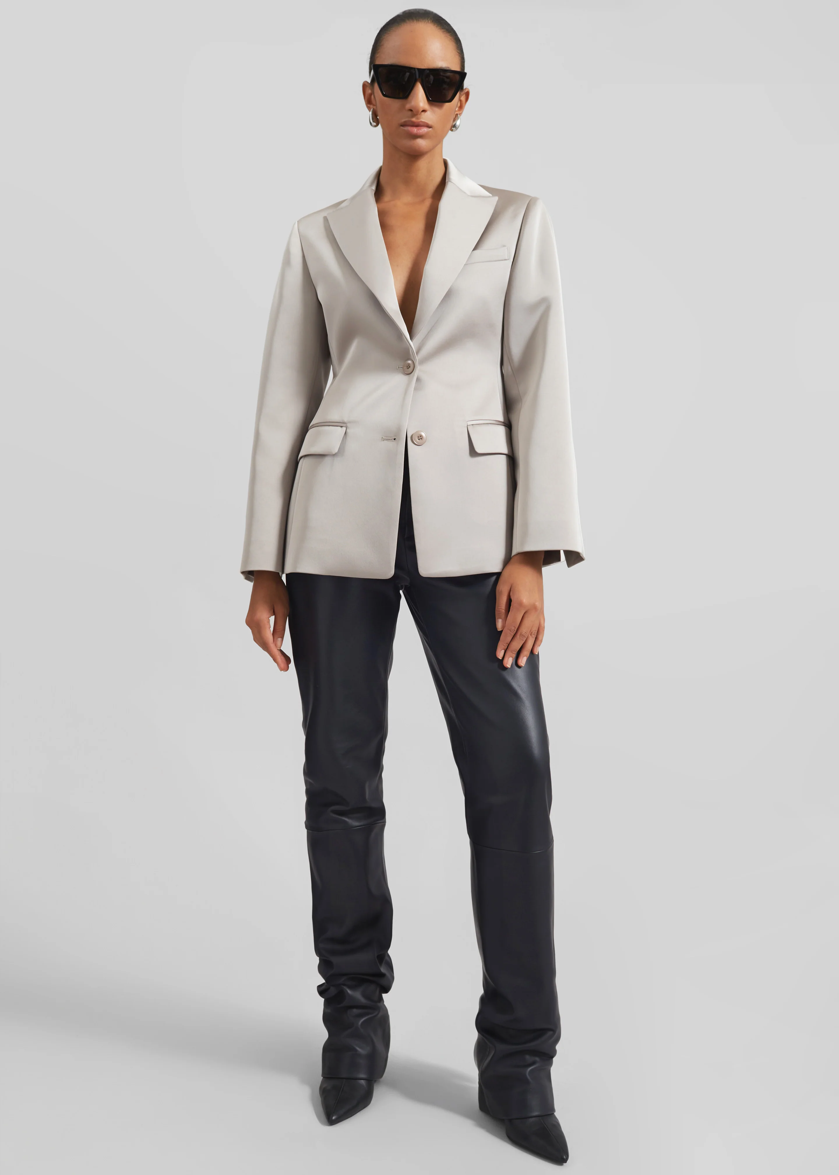 Colette Hourglass Satin Blazer - Light Taupe - Image 4