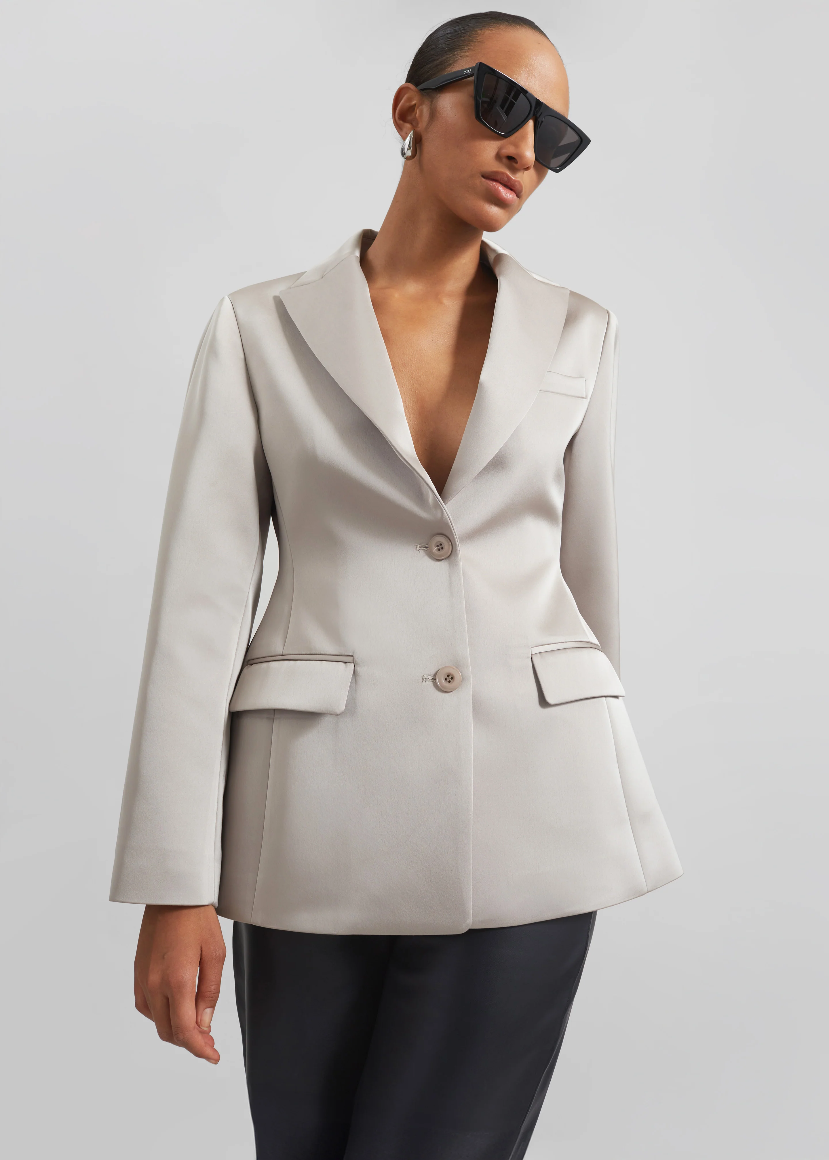 Colette Hourglass Satin Blazer - Light Taupe - Image 5