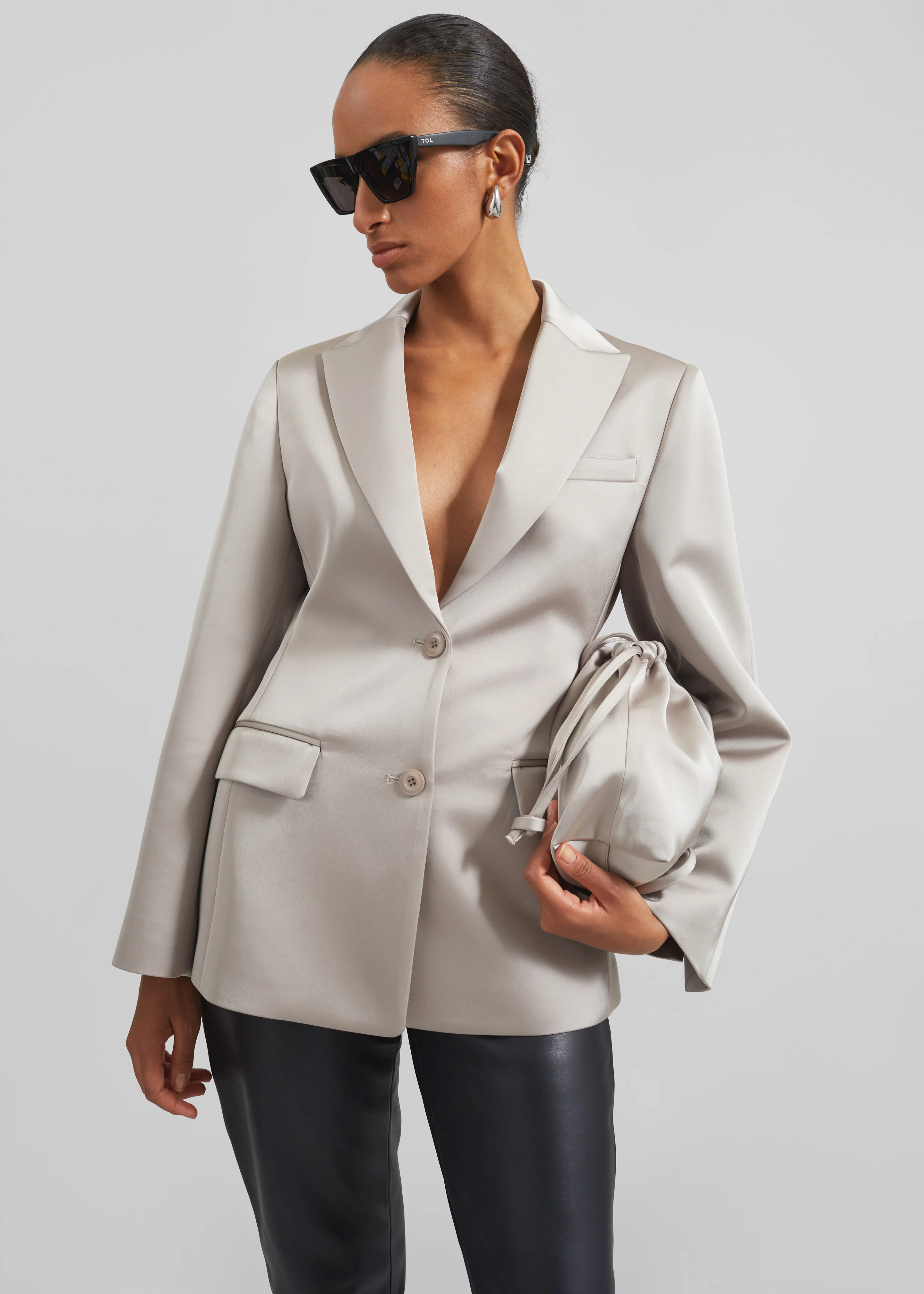 Colette Hourglass Satin Blazer - Light Taupe - Image 7