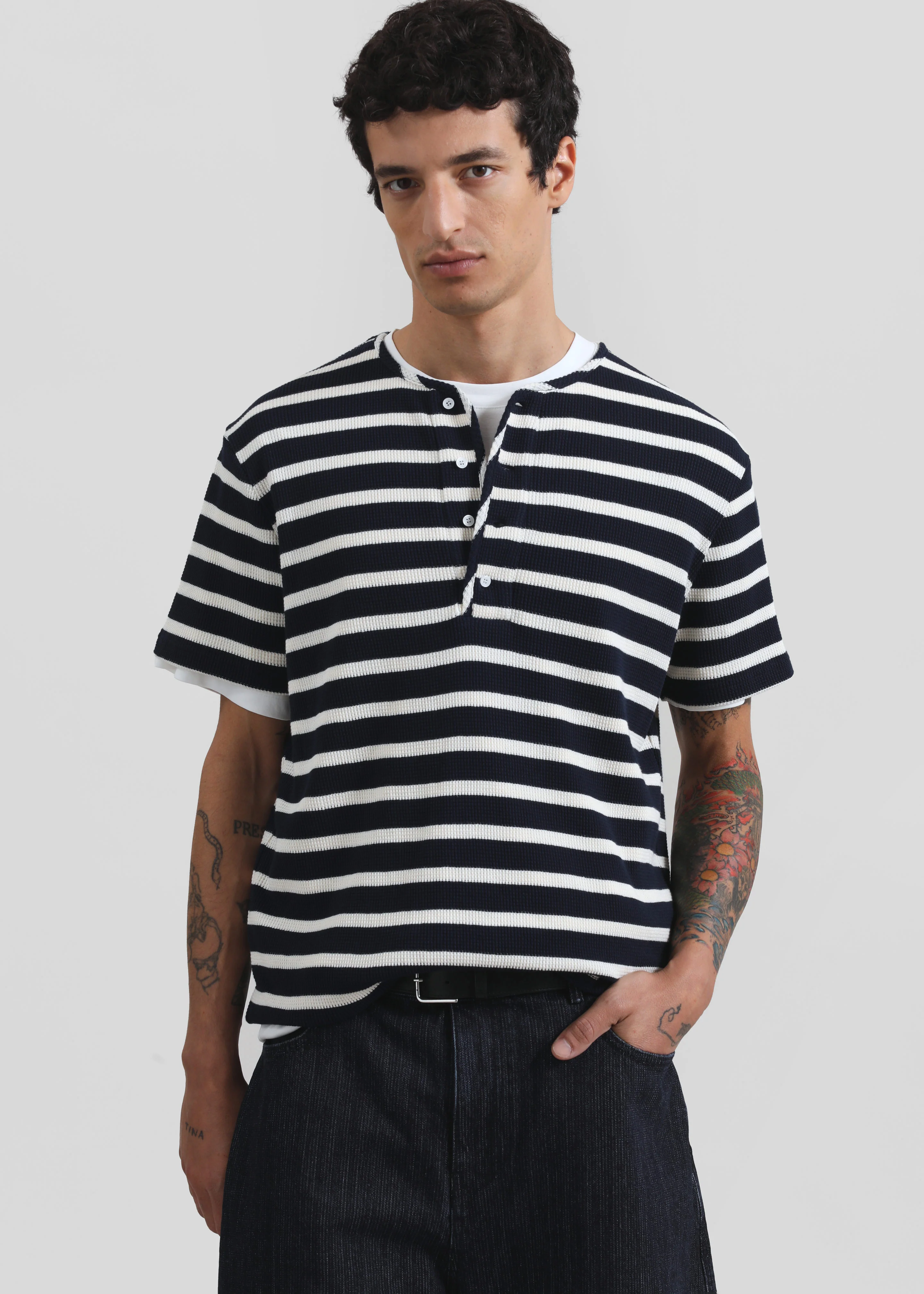 Colville Pinstripe Denim Bermuda Shorts - Dark Wash - Image 6