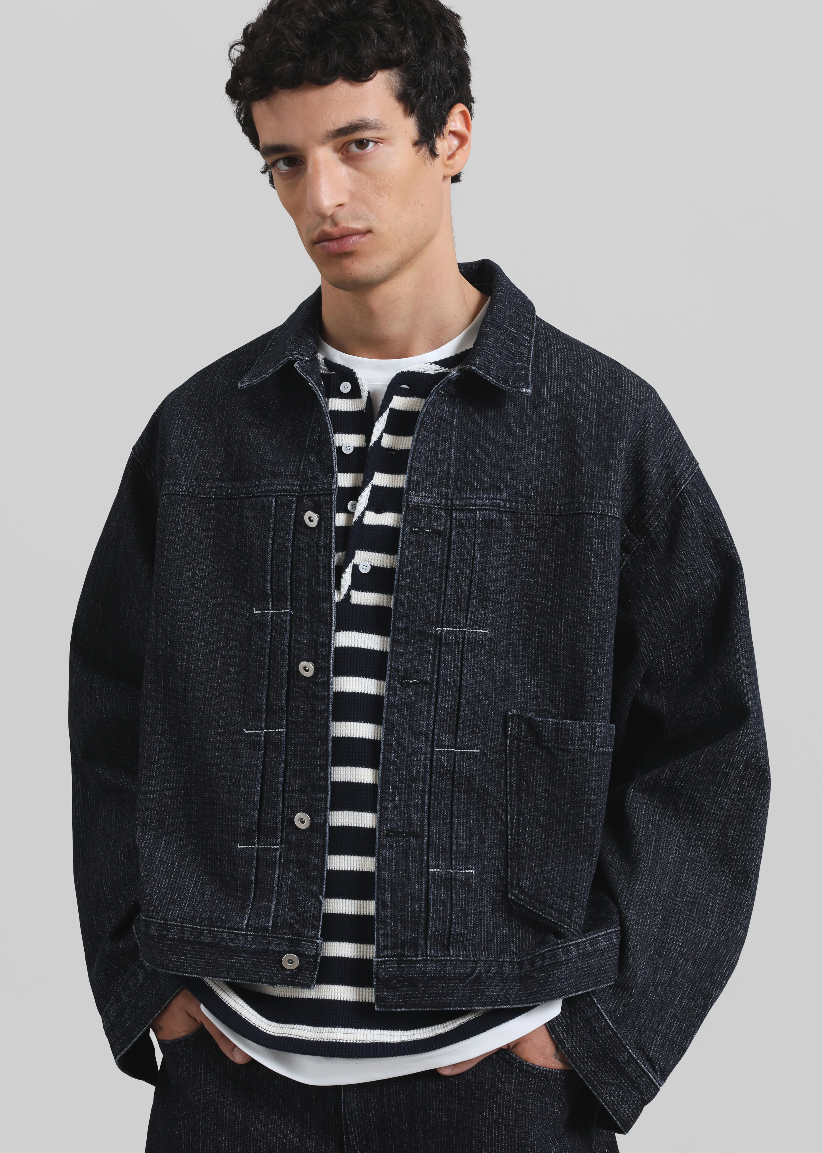 Colville Pinstripe Denim Work Jacket - Dark Wash - Image 3