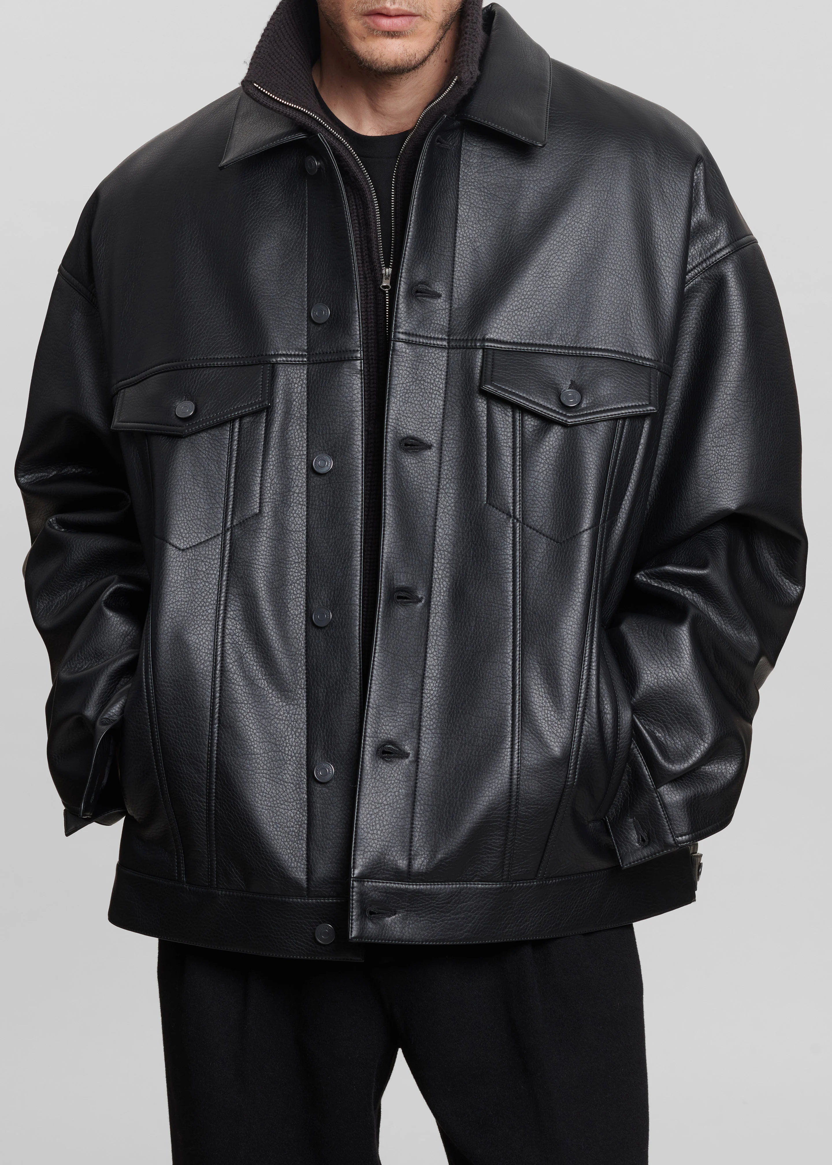 Conan Faux Leather Jacket - Black - Image 10