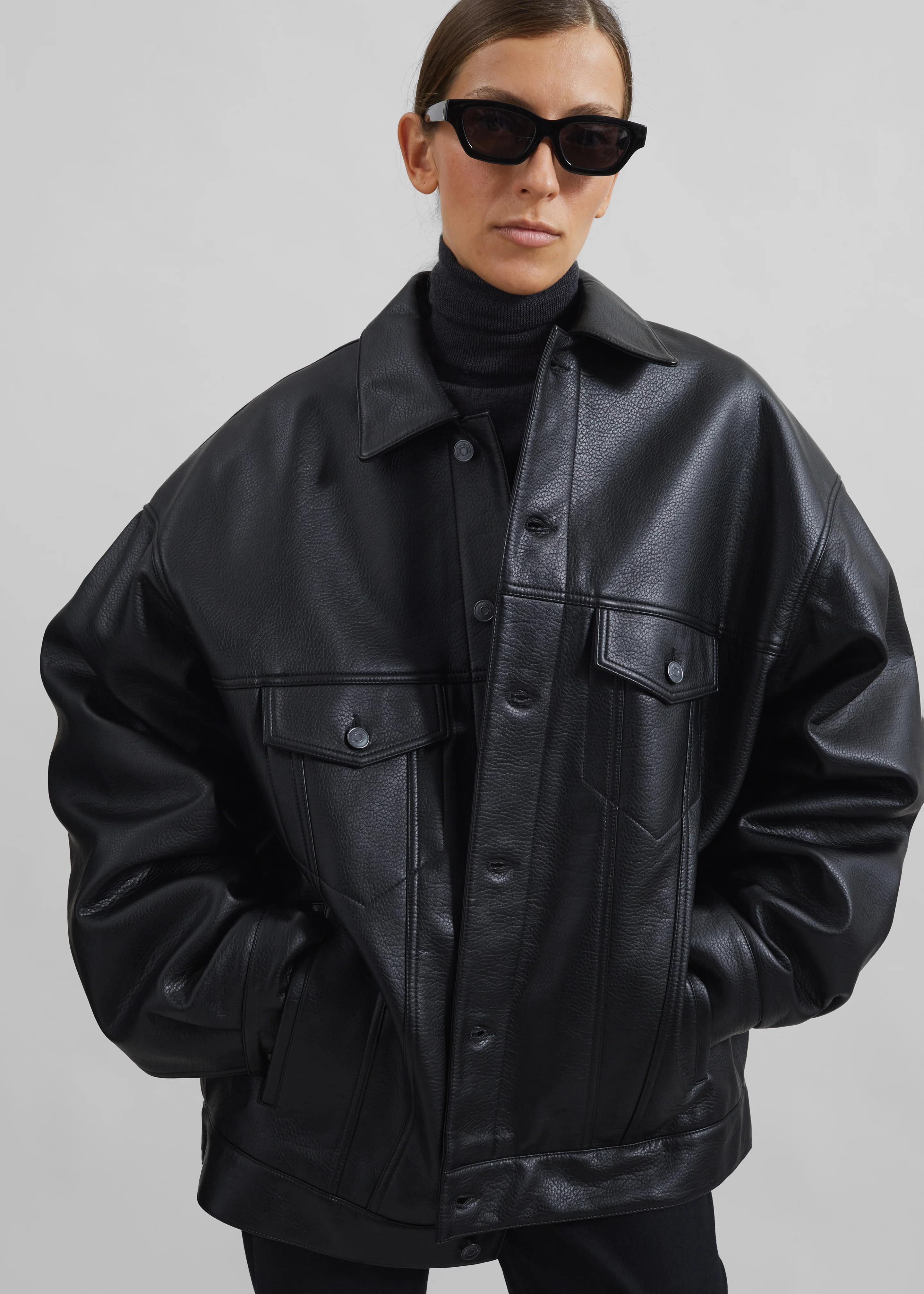 Conan Faux Leather Jacket - Black - Image 5