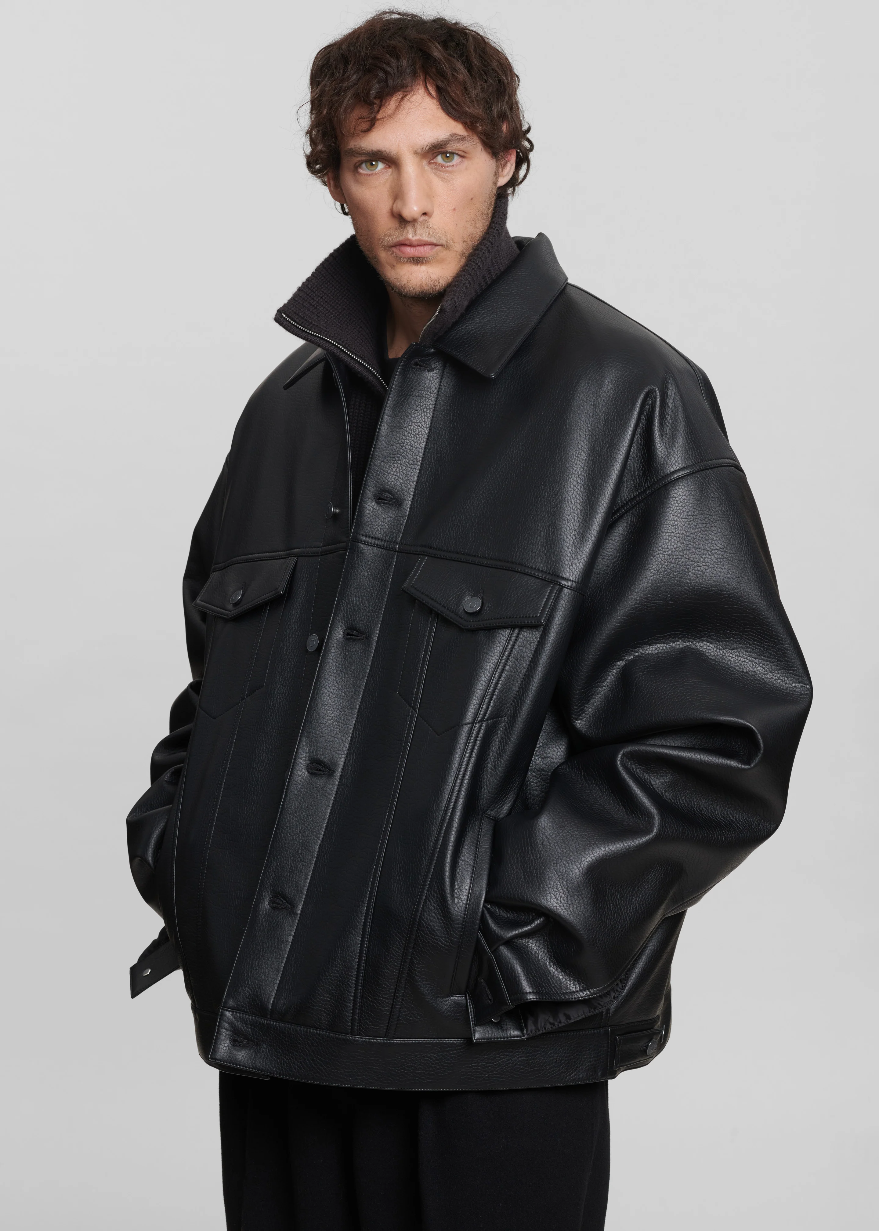 Conan Faux Leather Jacket - Black - Image 9