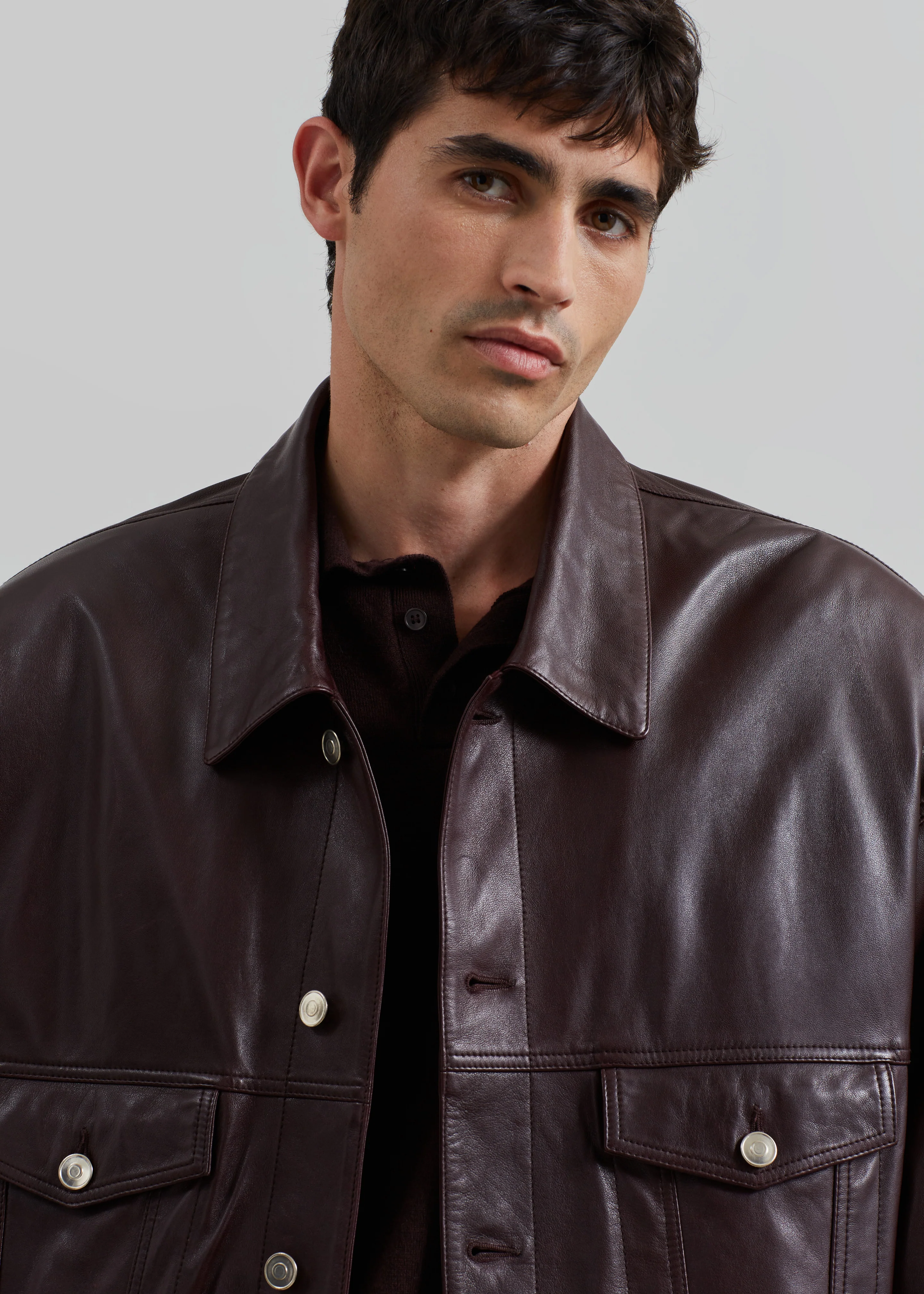 Conan Faux Leather Jacket - Burgundy - Image 4
