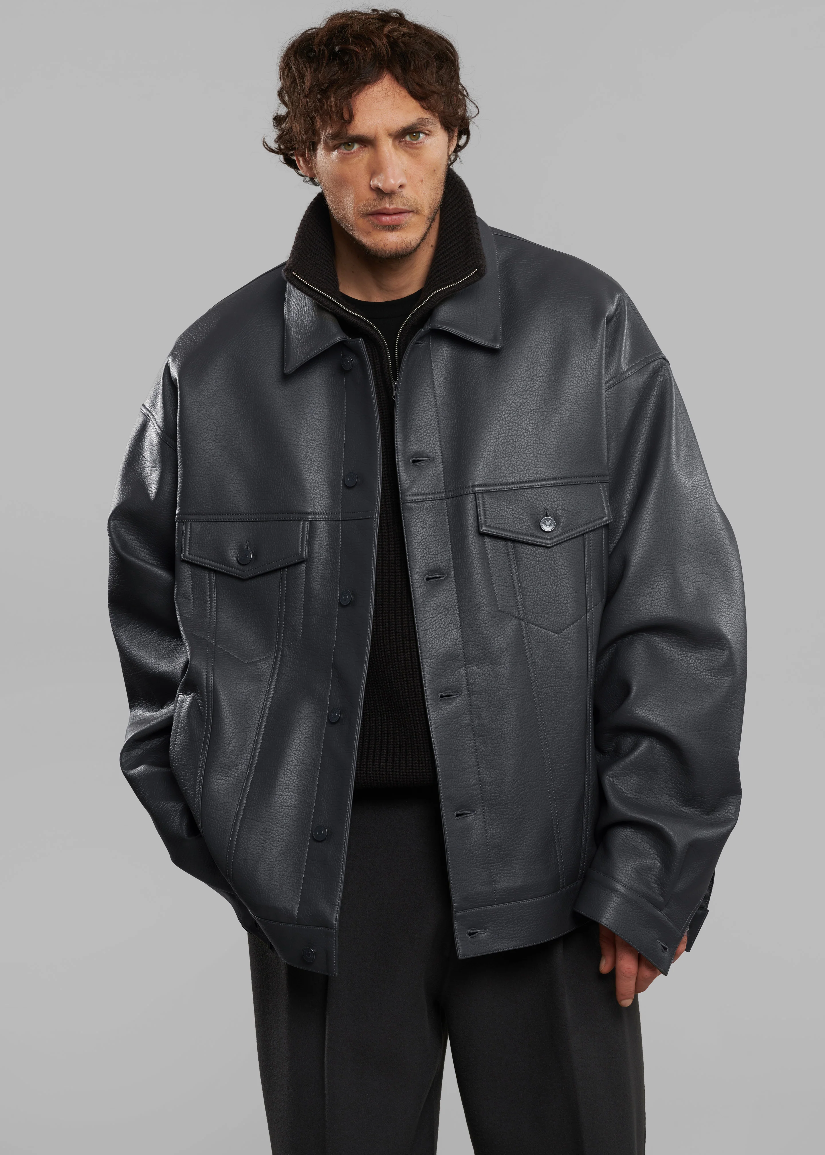 Conan Faux Leather Jacket - Dark Grey - Image 10