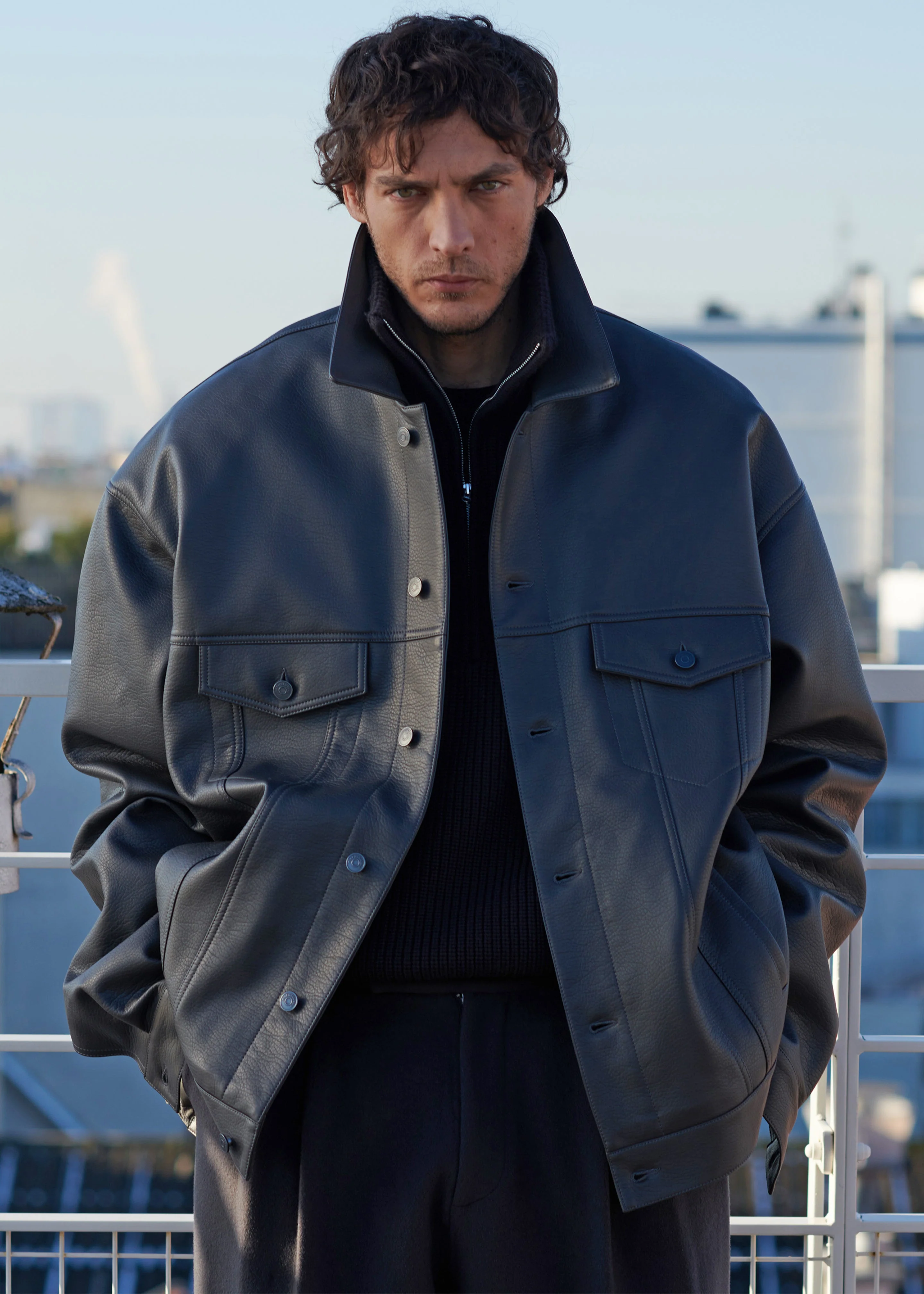 Conan Faux Leather Jacket - Dark Grey - Image 12