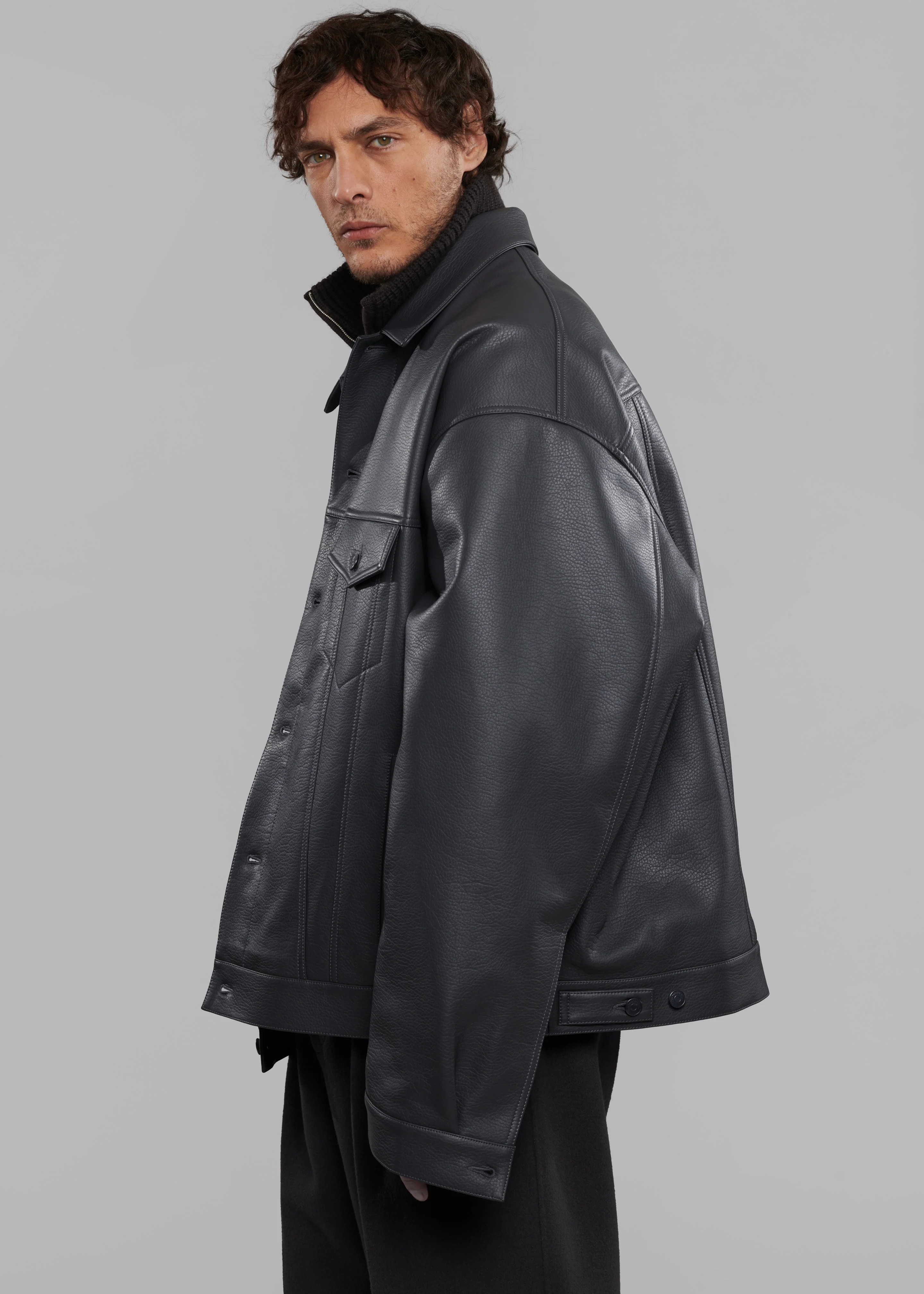 Conan Faux Leather Jacket - Dark Grey - Image 9