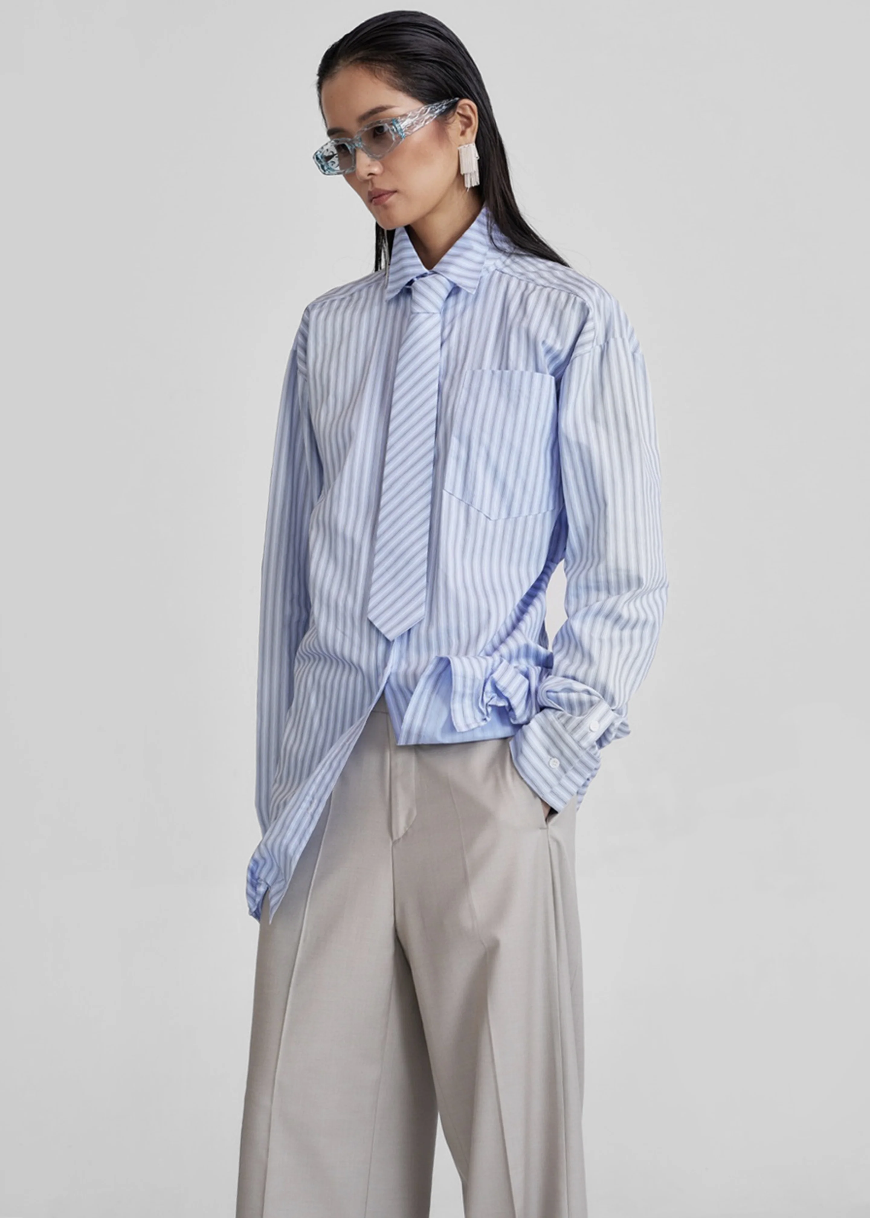 Connahy Tie Neck Shirt - Blue - Image 7
