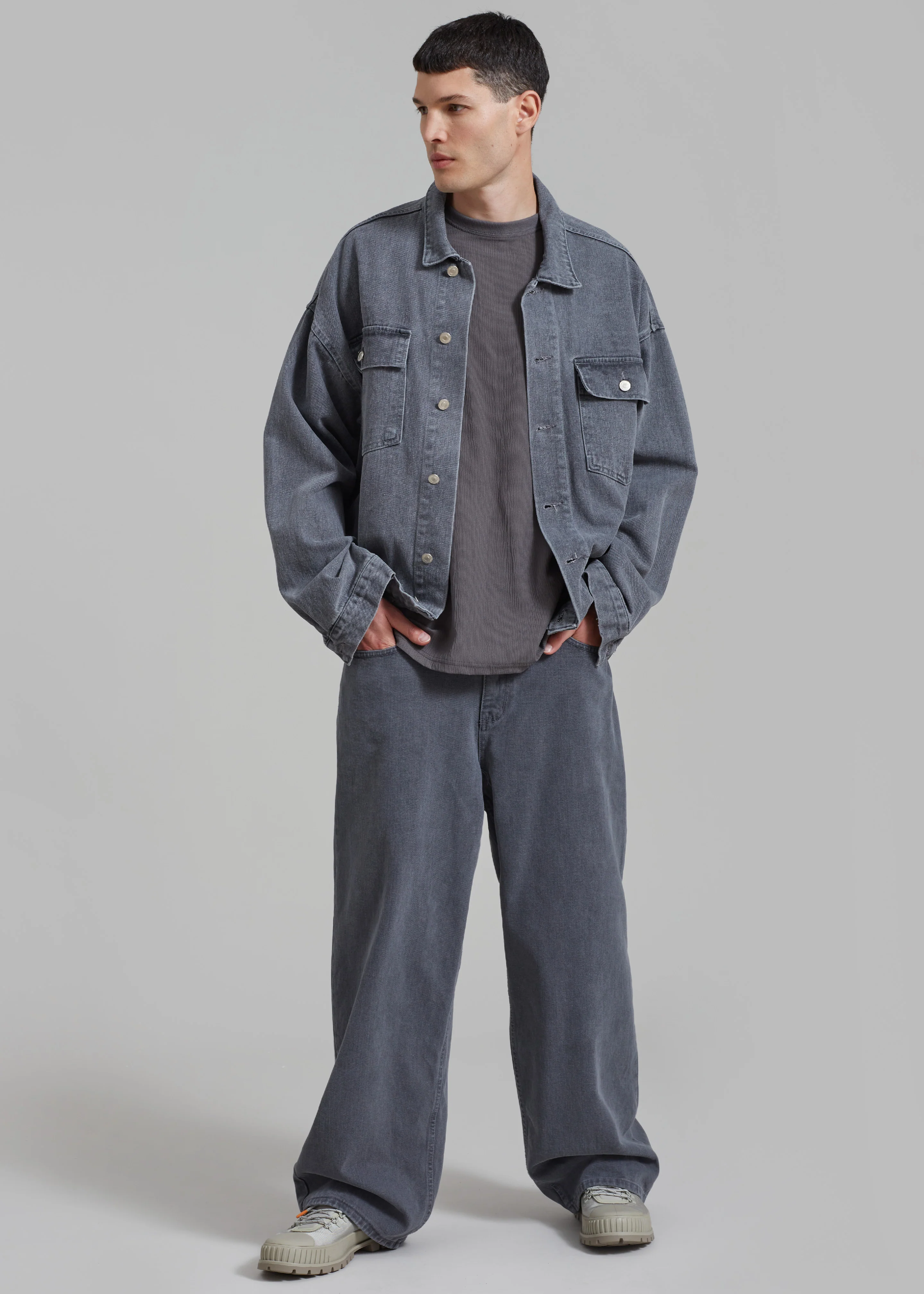 Connor Oversized Denim Jacket - Grey Wash - Image 5