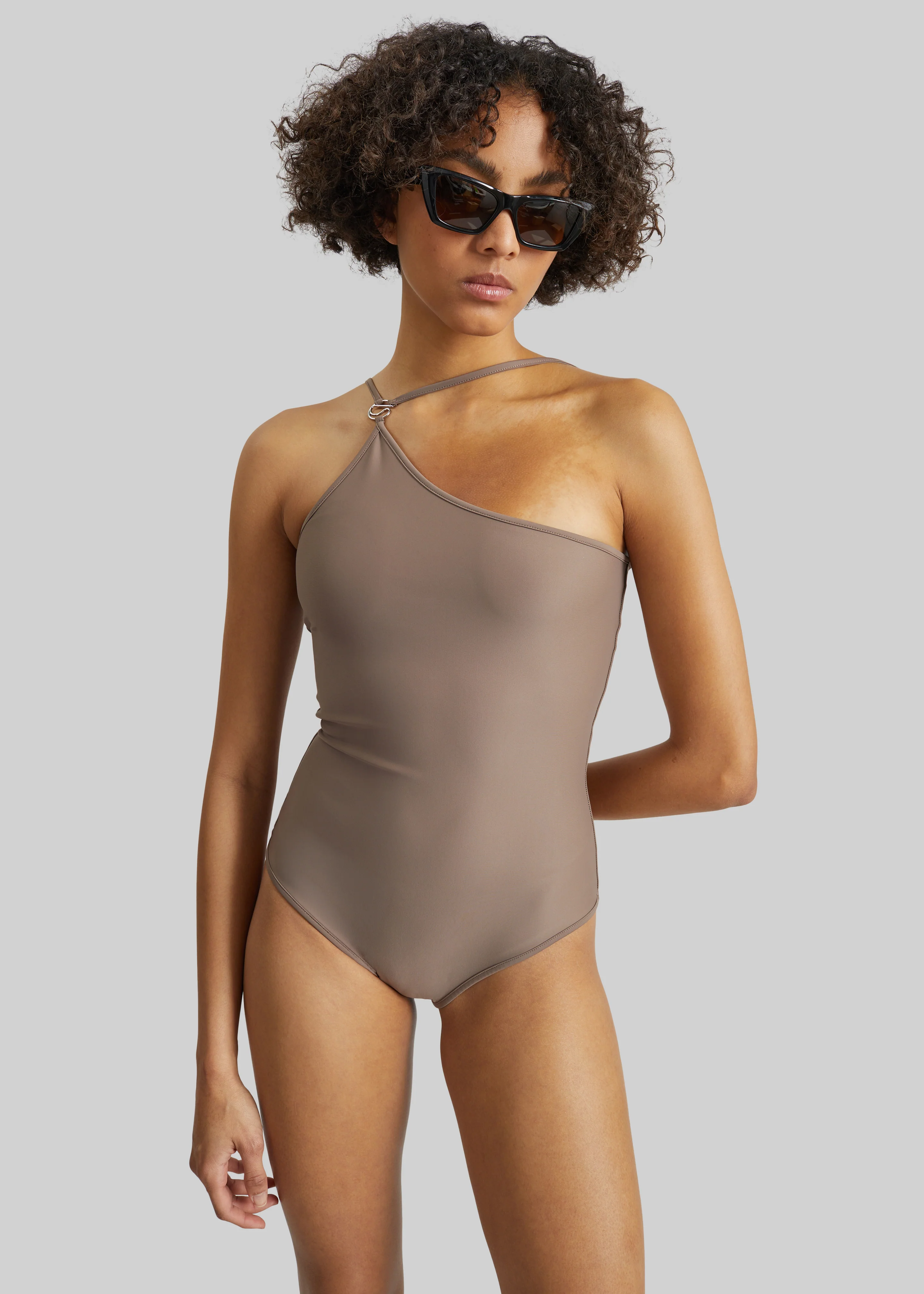 Coperni One Shoulder Swimsuit - Brown - Image 3