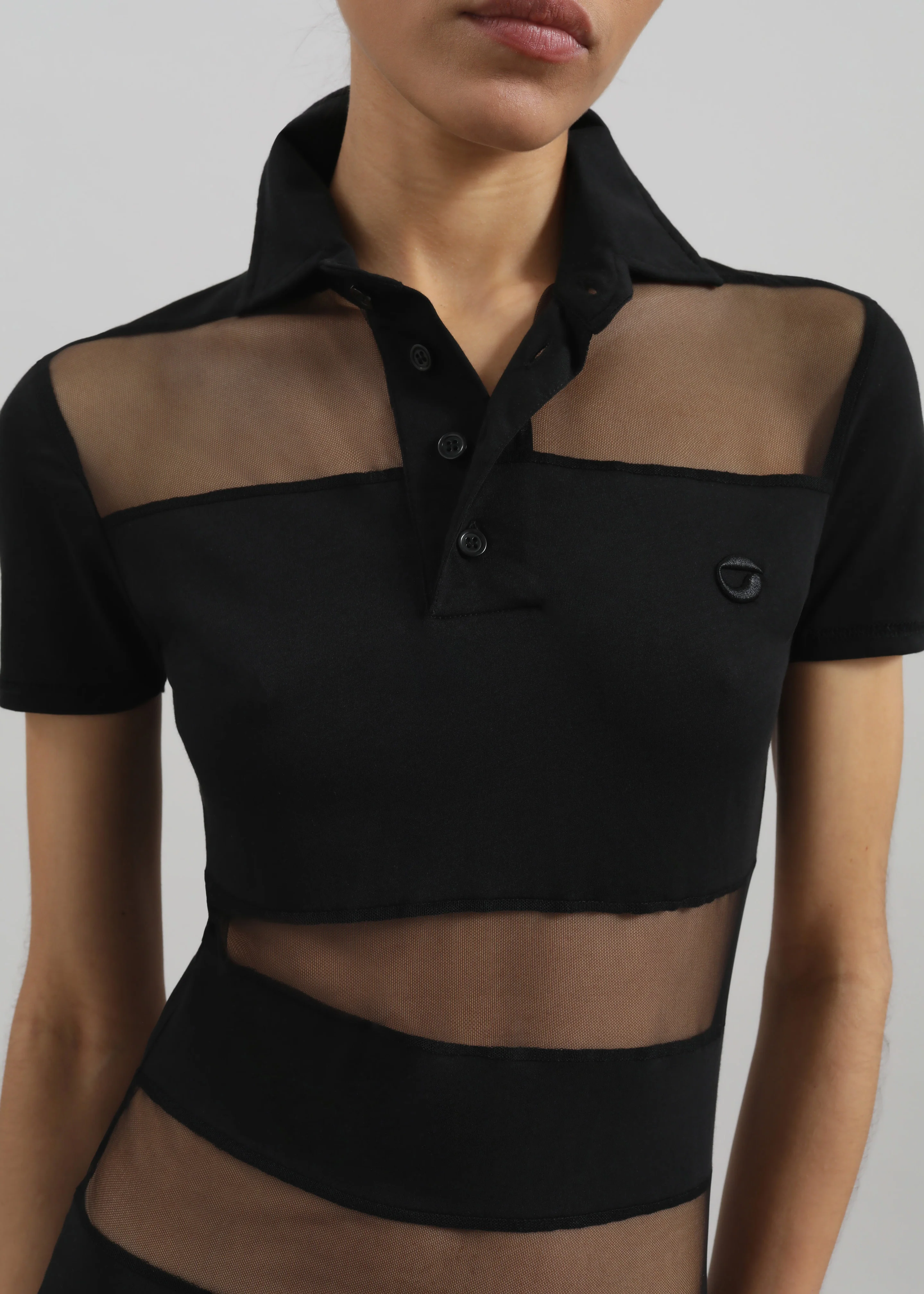 Coperni Striped Sheer Polo Dress - Black - Image 4