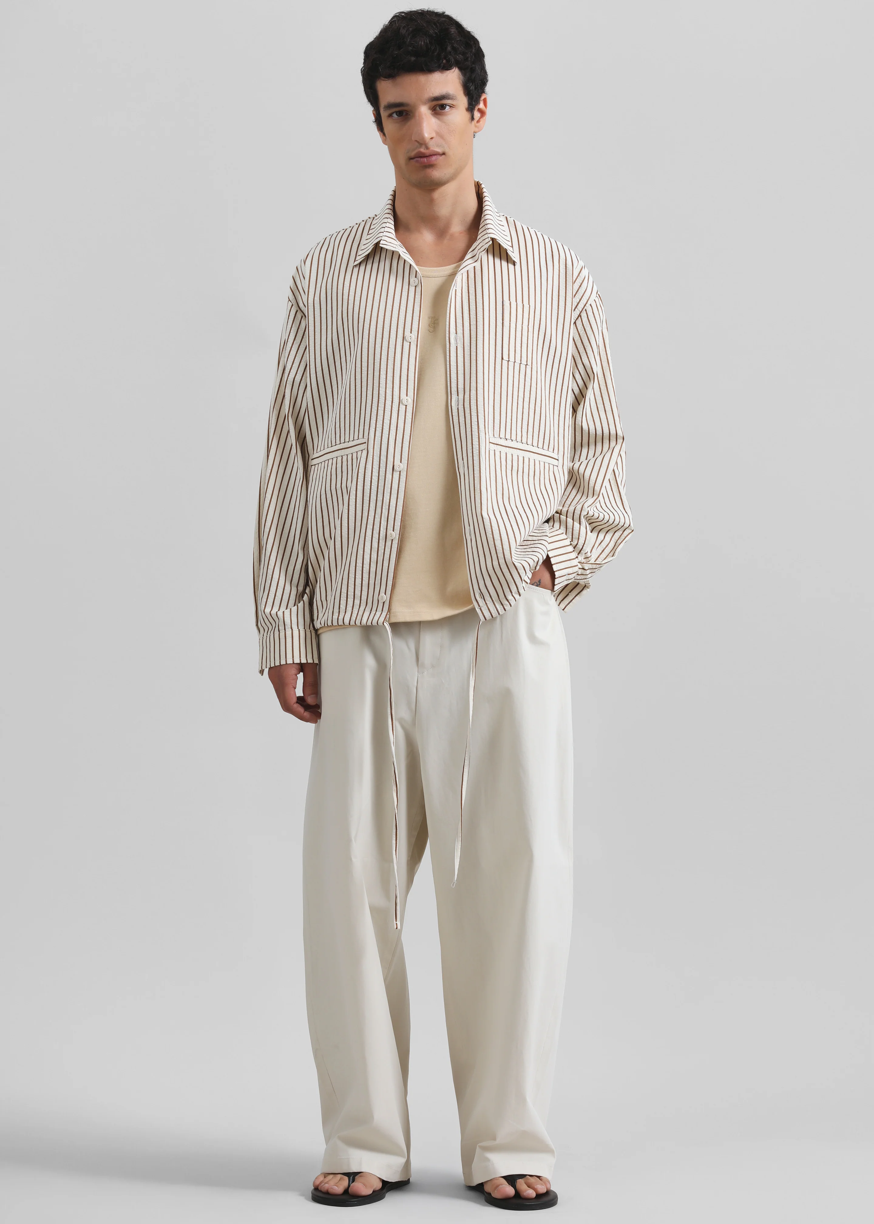 Corwin Shirt Jacket - Beige/Brown Stripe - Image 3