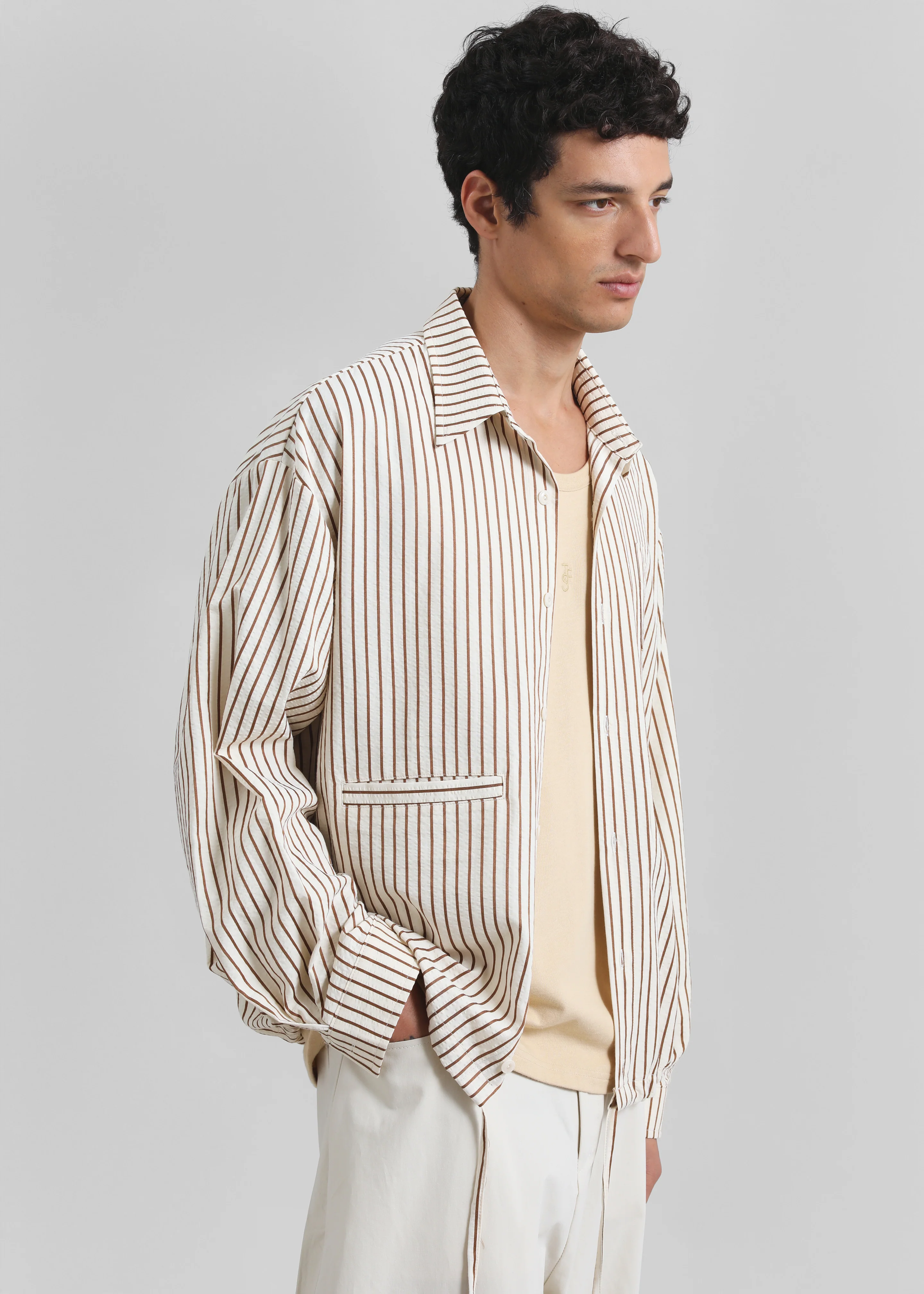 Corwin Shirt Jacket - Beige/Brown Stripe - Image 4