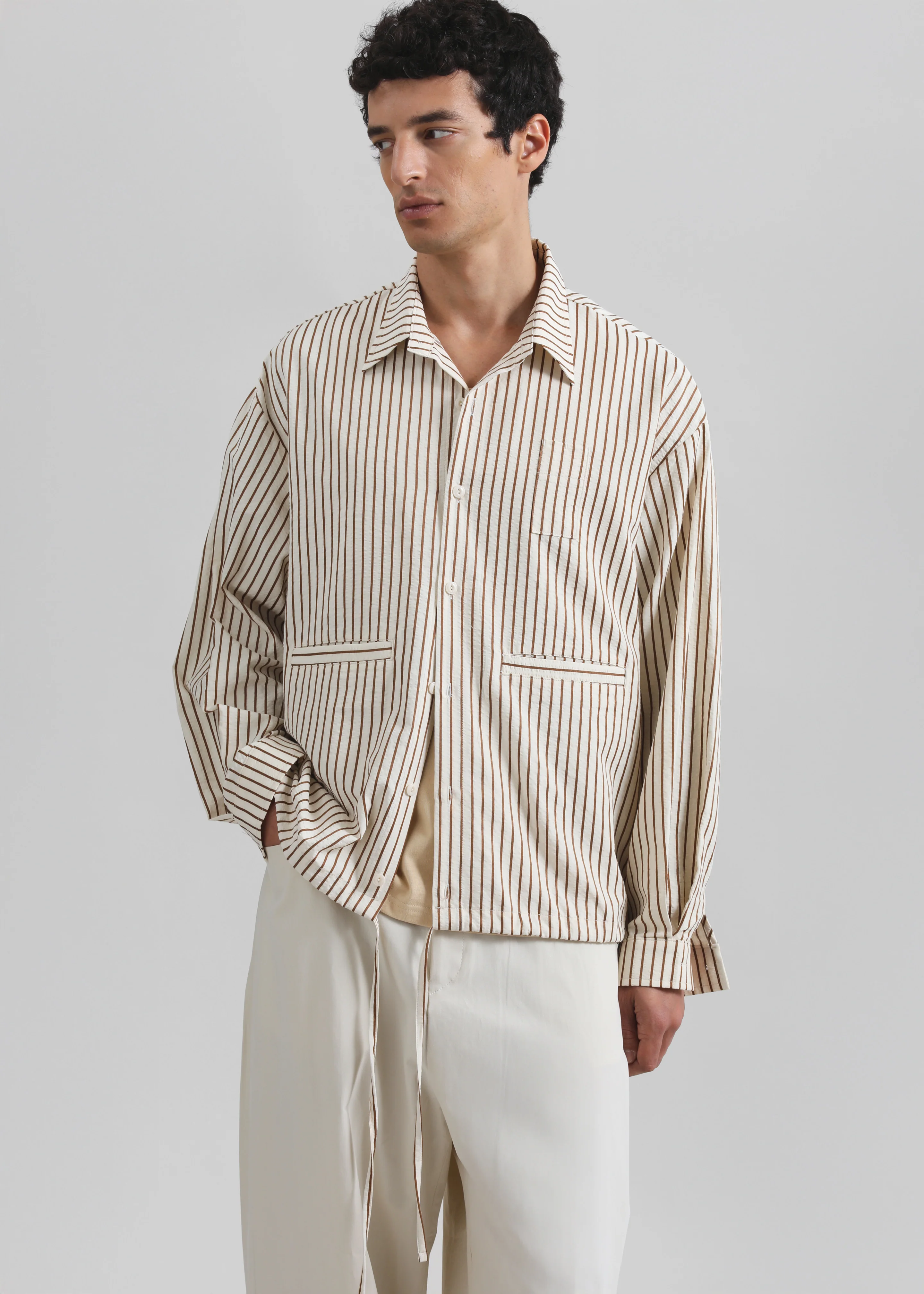 Corwin Shirt Jacket - Beige/Brown Stripe - Image 5