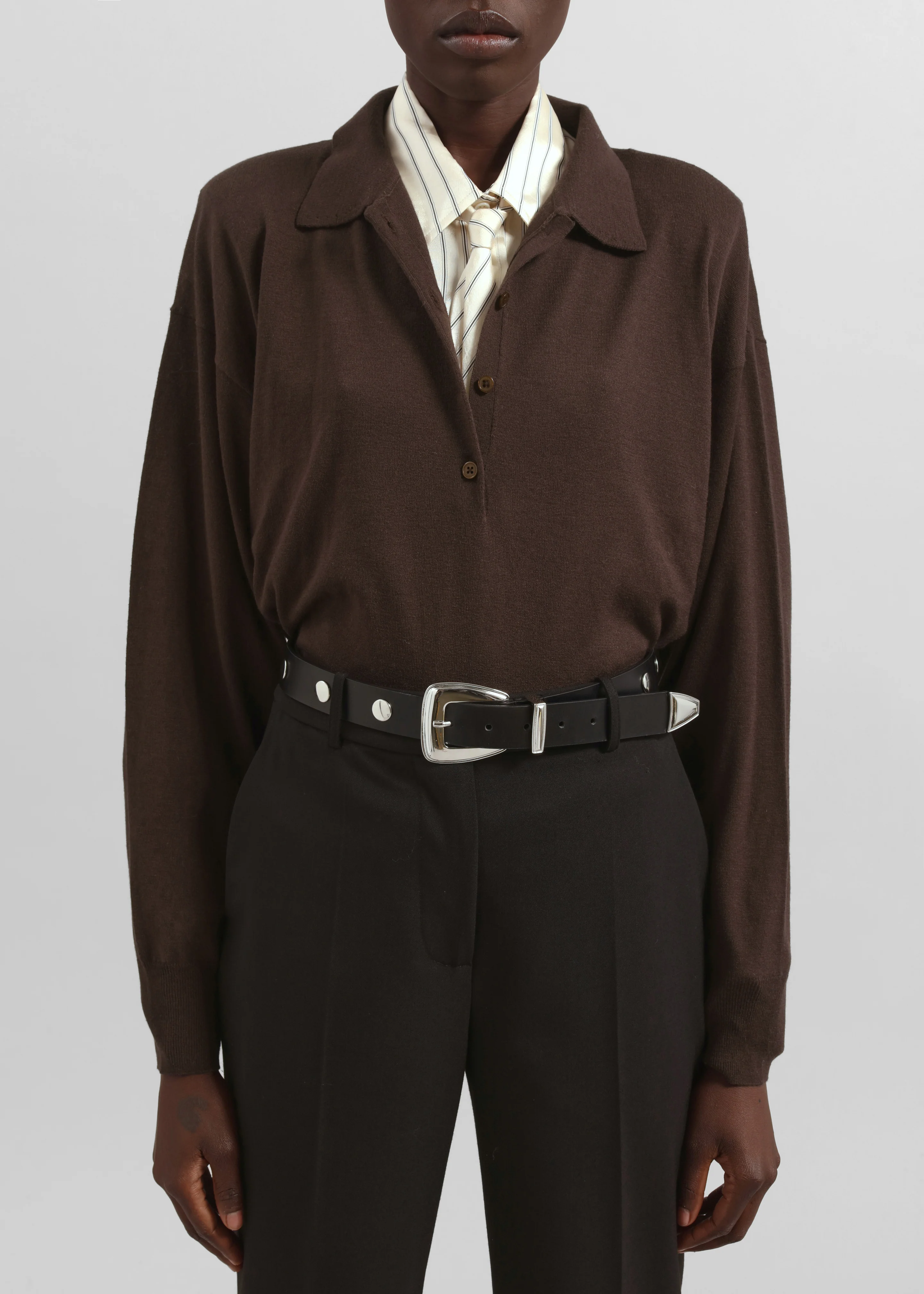 Croydon Padded Knit Polo - Brown - Image 2