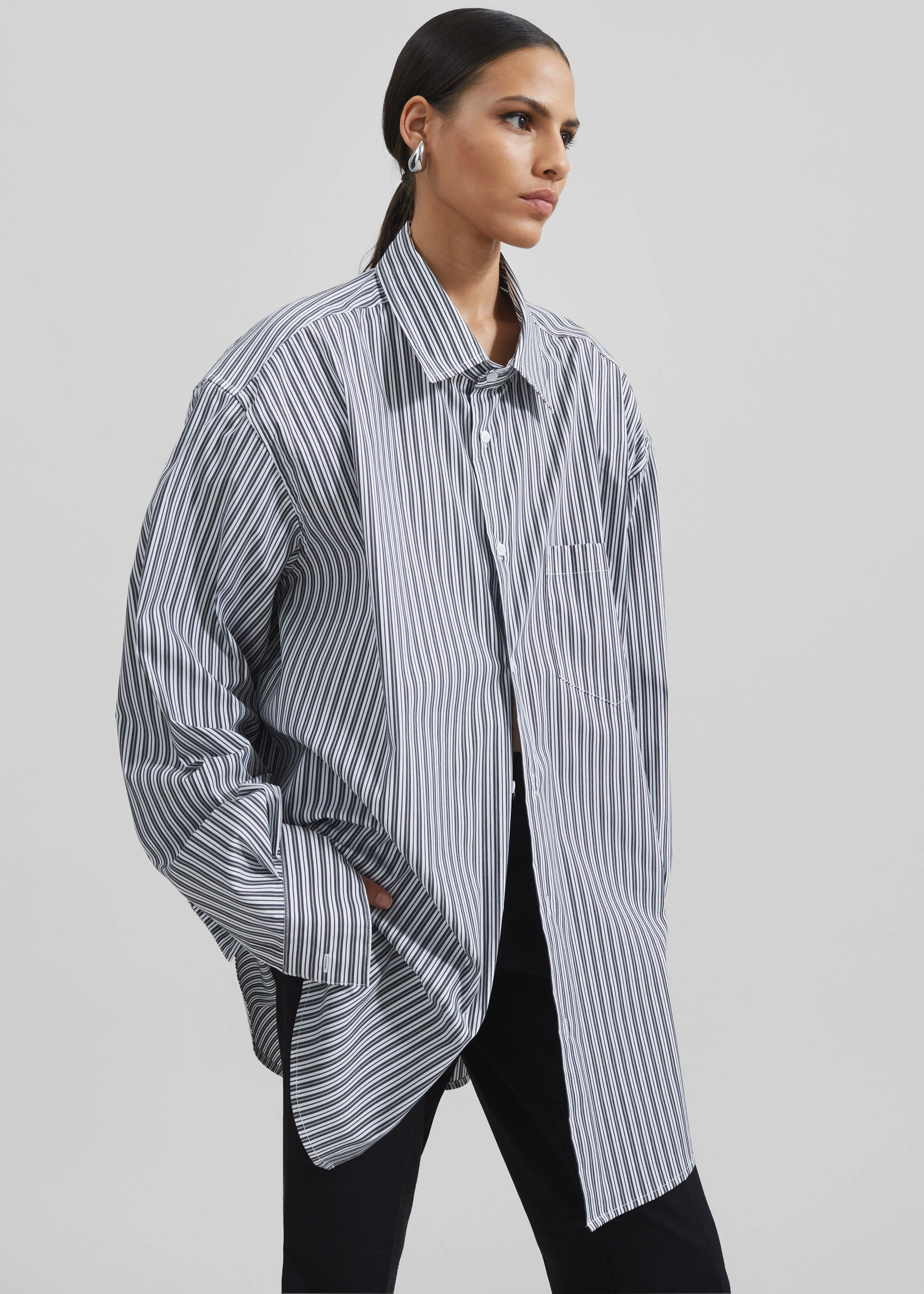 Cyrus Button Up Shirt - Black/White Stripe - Image 11