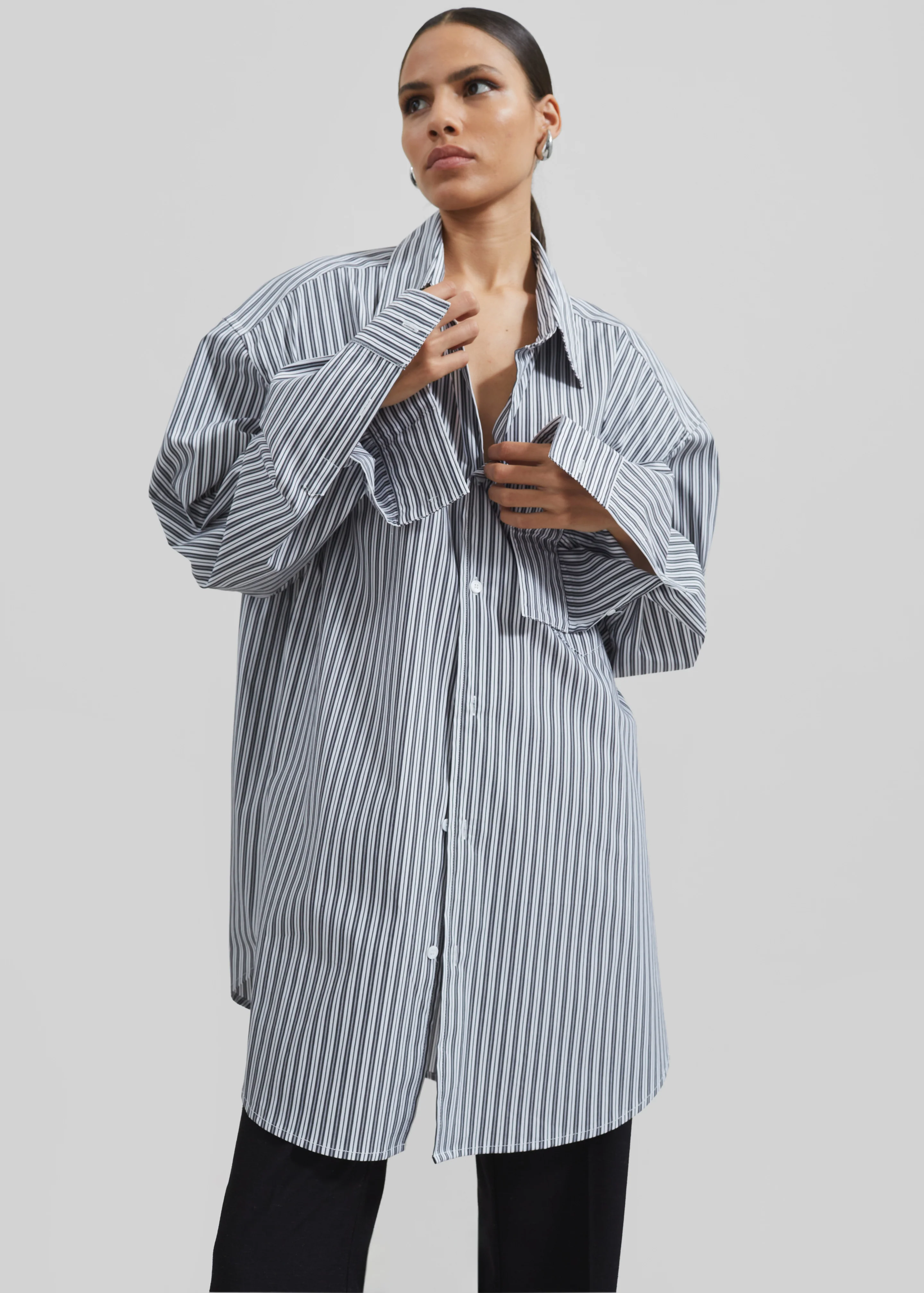 Cyrus Button Up Shirt - Black/White Stripe - Image 12