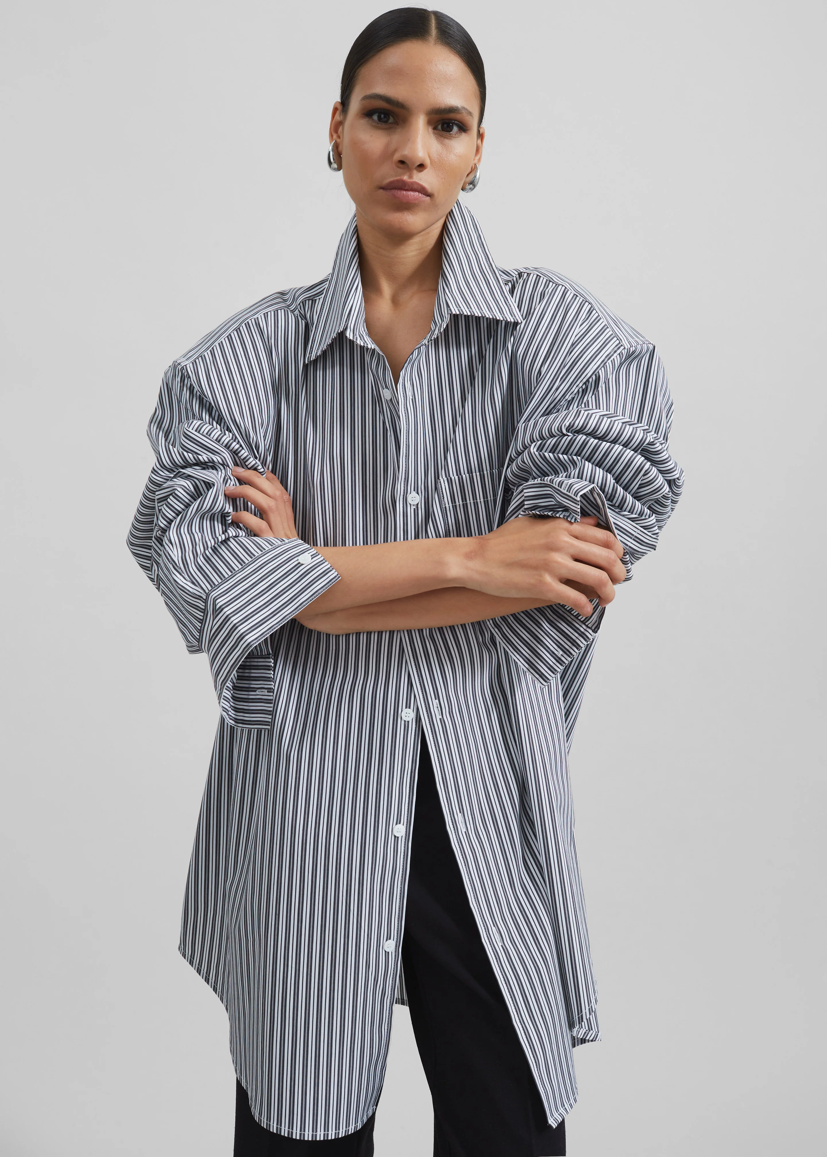 Cyrus Button Up Shirt - Black/White Stripe - Image 2
