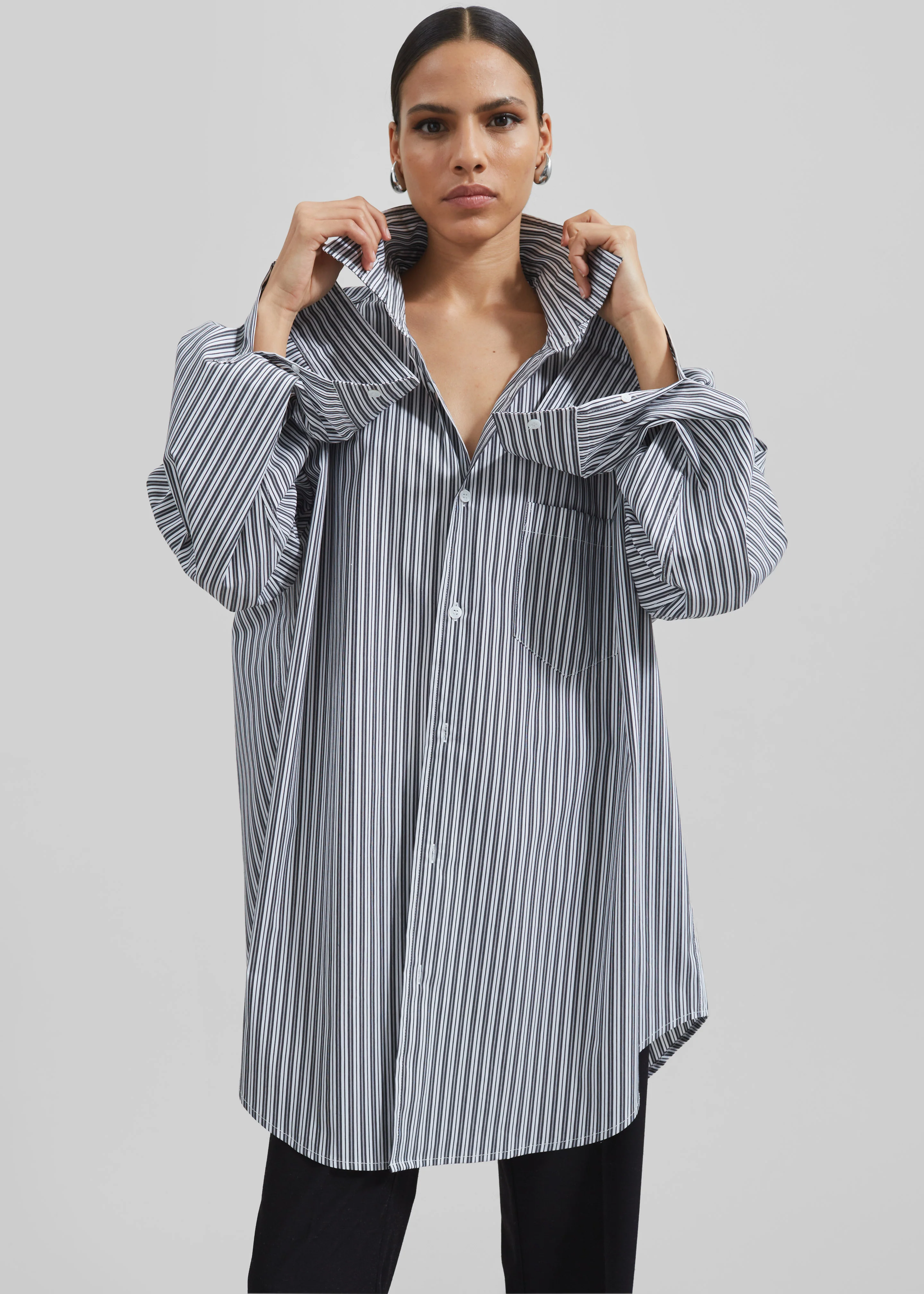 Cyrus Button Up Shirt - Black/White Stripe - Image 9