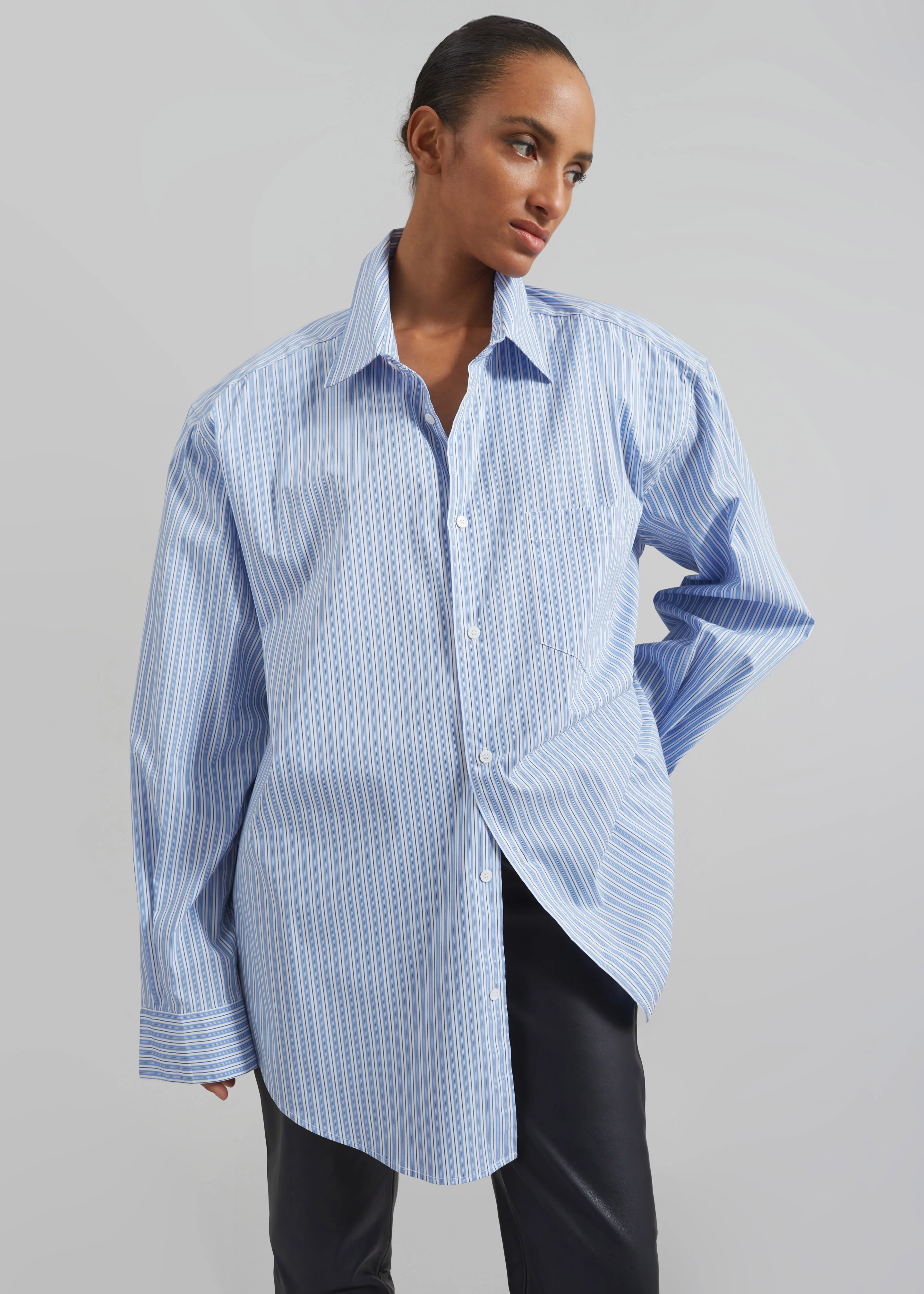 Cyrus Button Up Shirt - Blue/White Stripe - Image 2