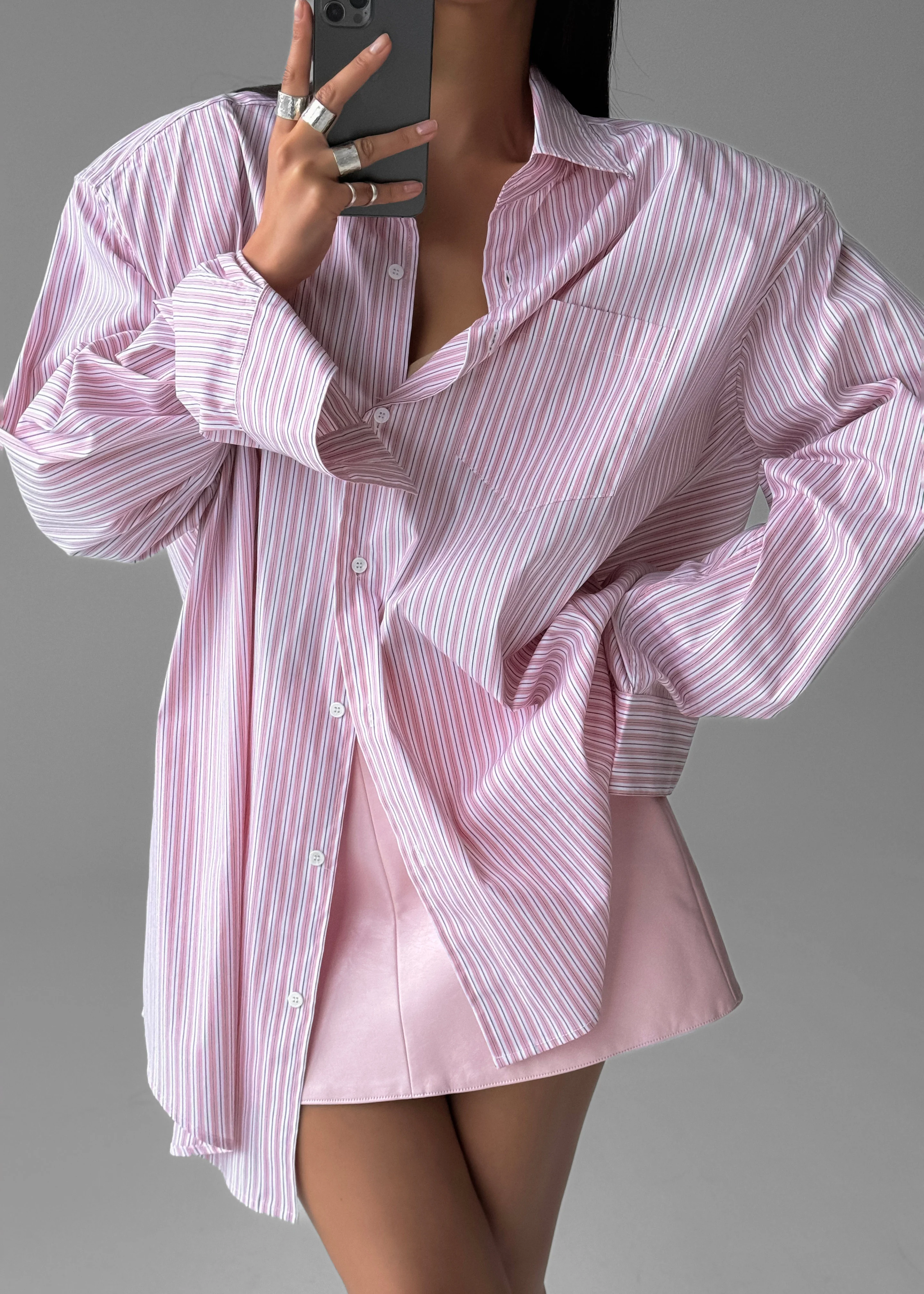 Cyrus Button Up Shirt - Pink/White Stripe - Image 10