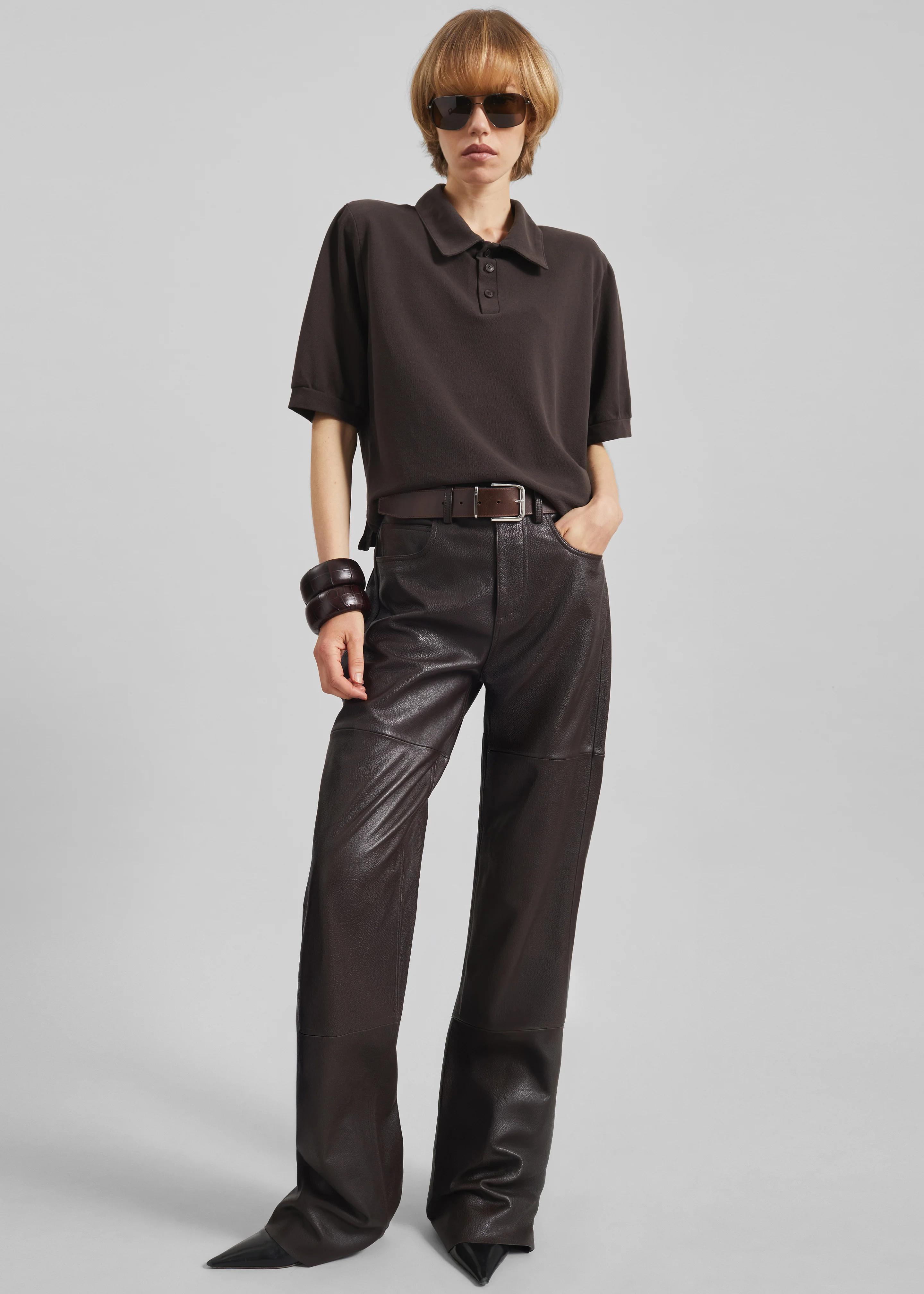 Dalston Leather Pants - Vintage Brown - Image 5