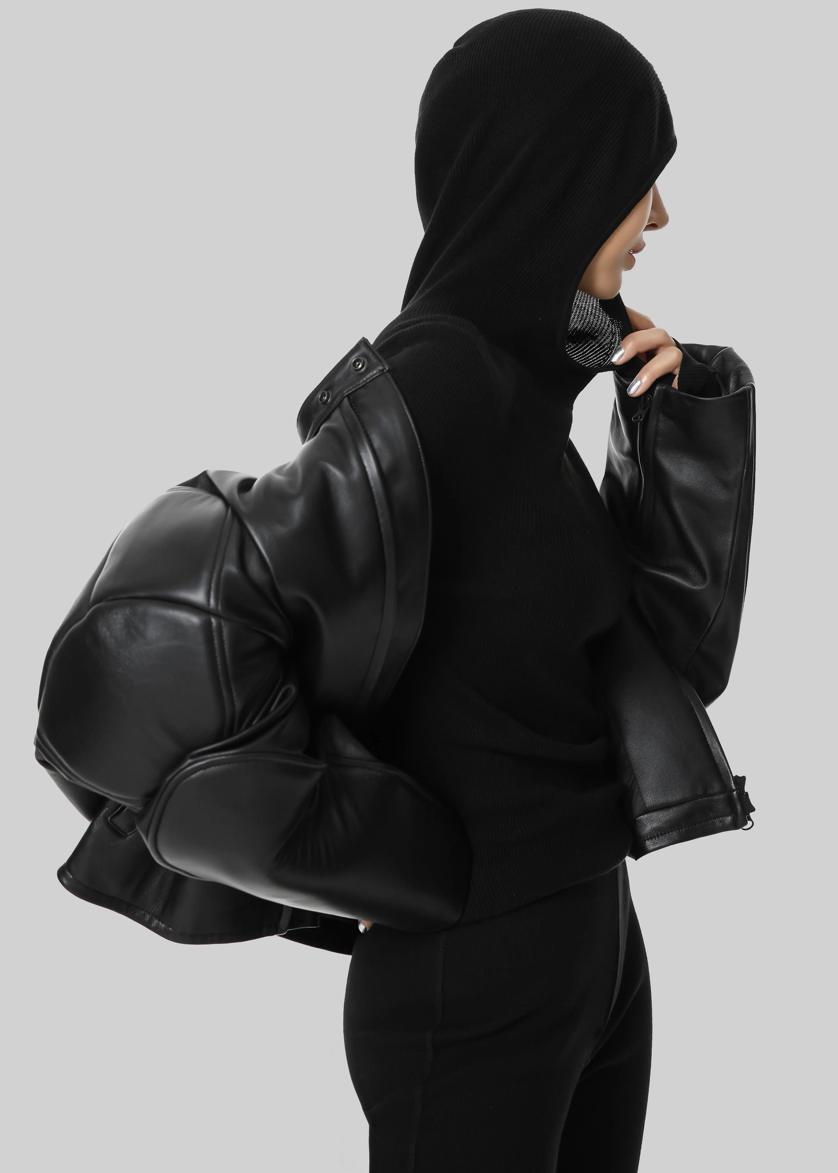 Danae Hooded Knit Top - Black - Image 3