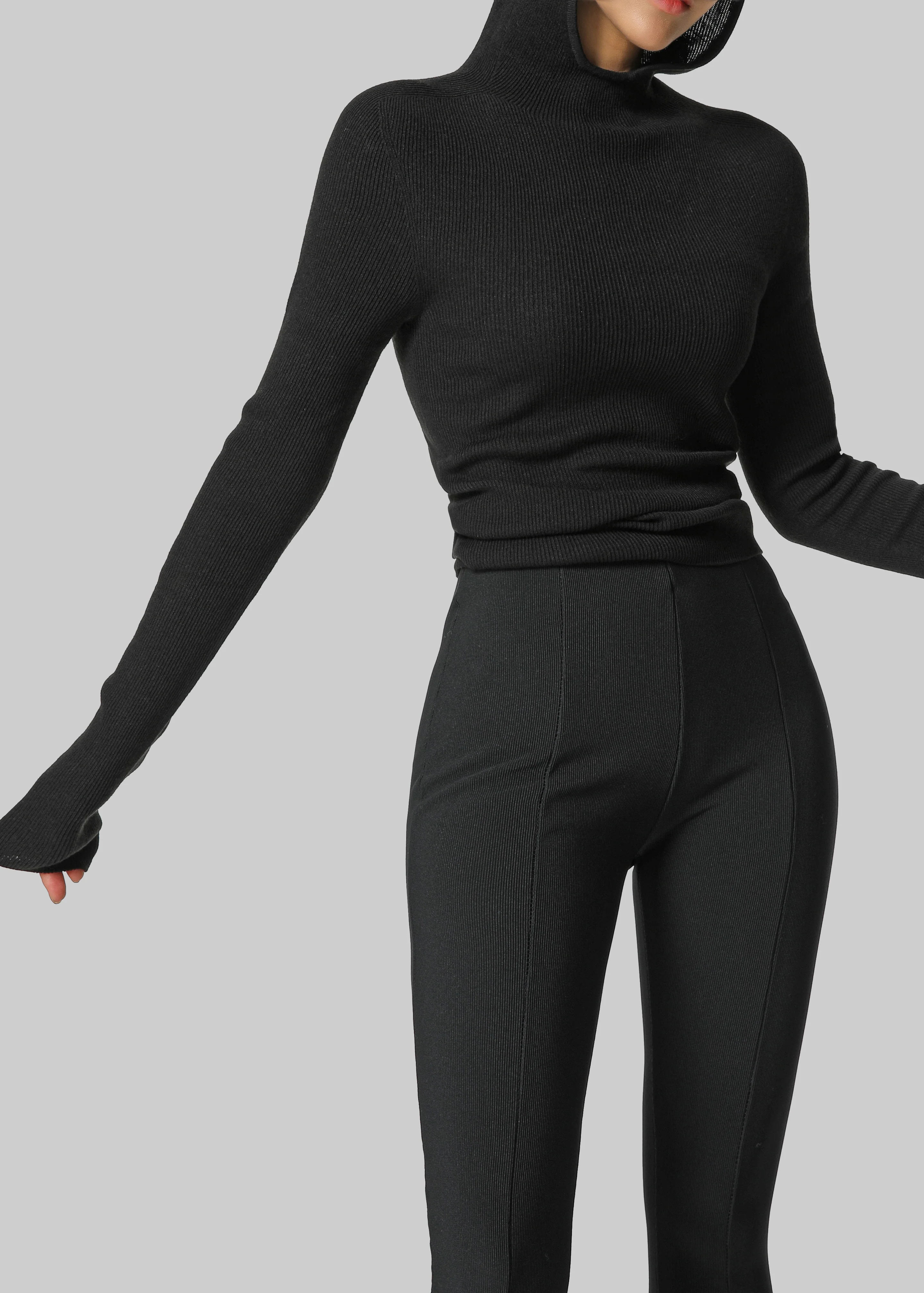 Danae Hooded Knit Top - Black - Image 4